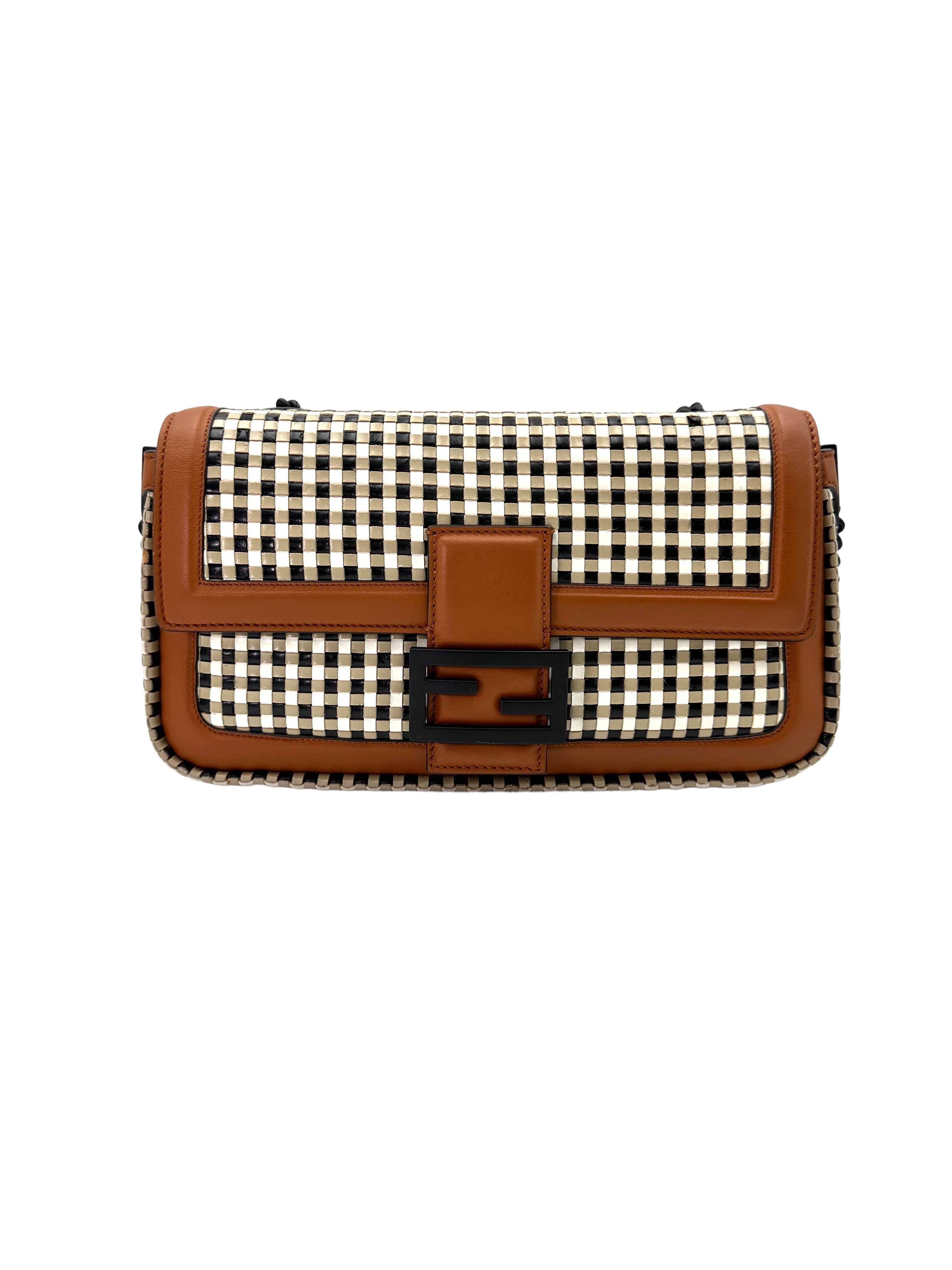 Fendi Baguette Interlaced Leather Shoulder Bag FF94