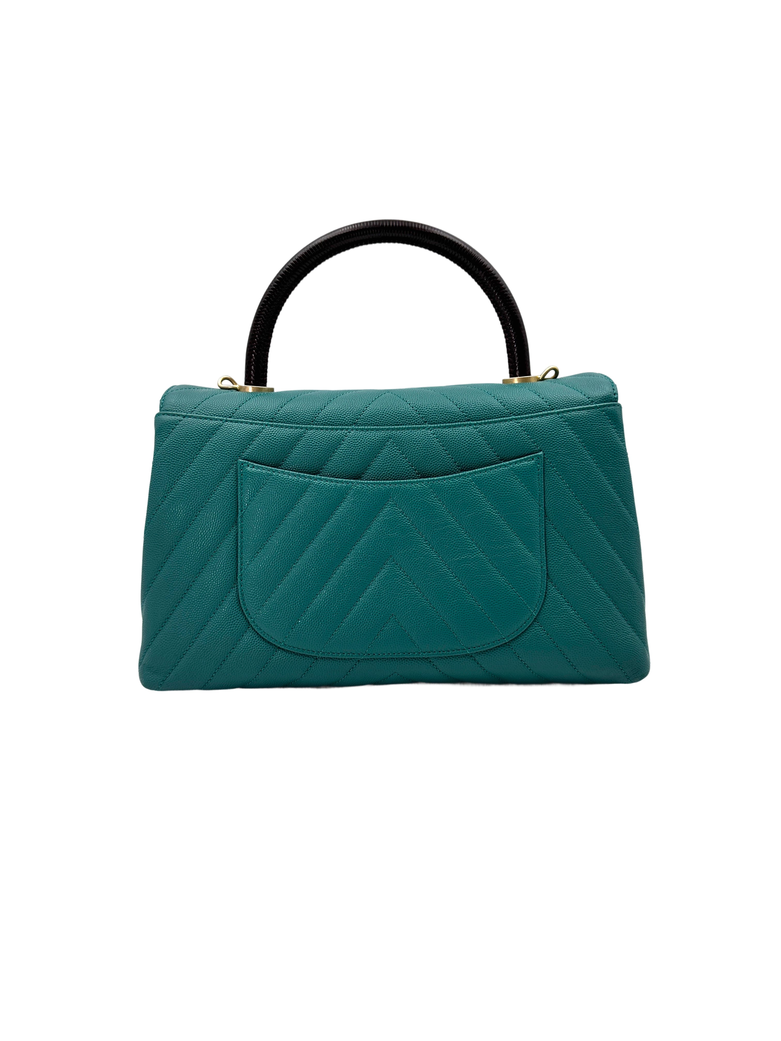 Chanel CoCo Handle Green Chevron Quilted Leather Medium Size Lizard Handle Shoulder Bag(28***84) CC1814