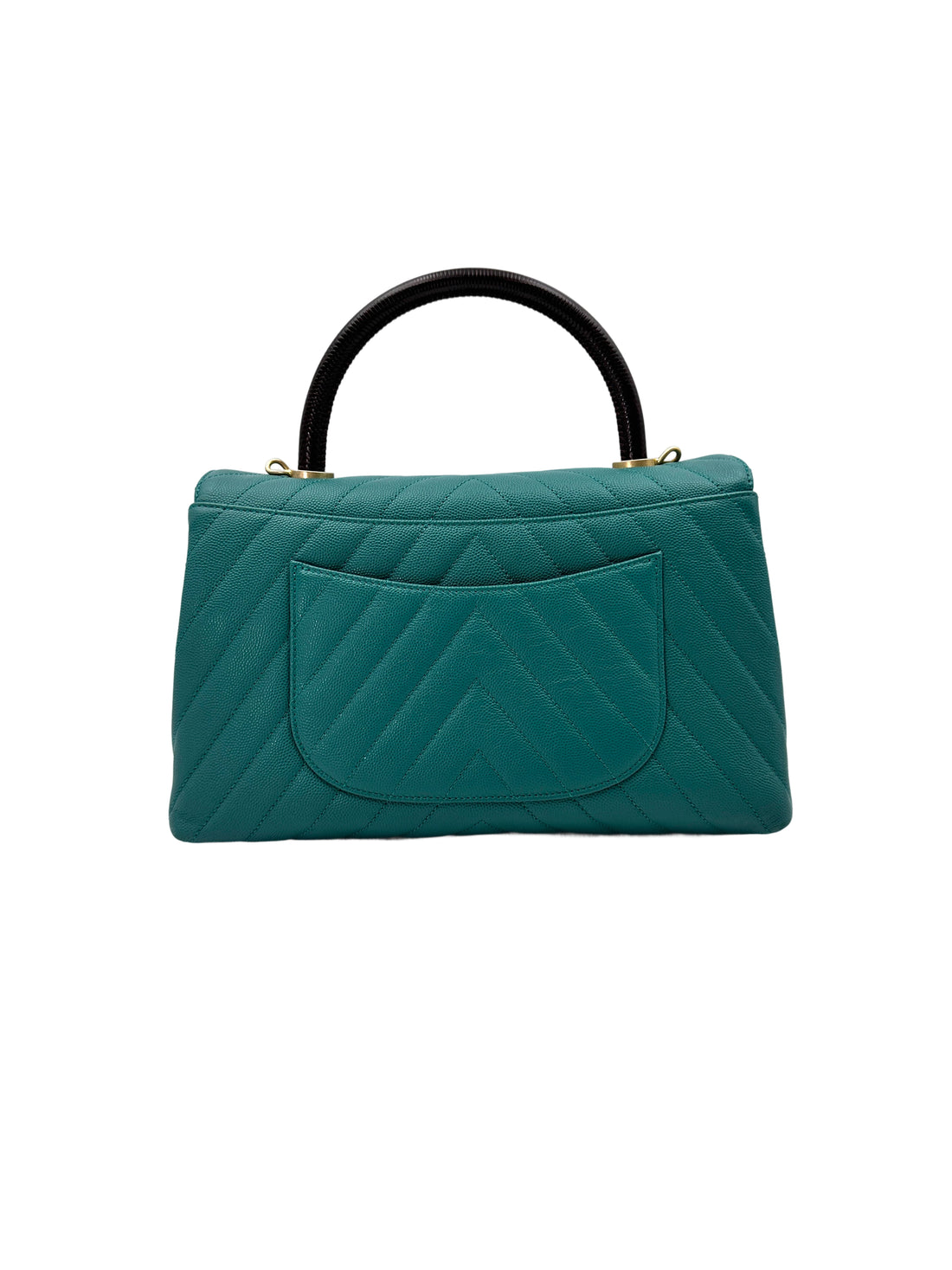 Chanel CoCo Handle Green Chevron Quilted Leather Medium Size Lizard Handle Shoulder Bag(28***84) CC1814