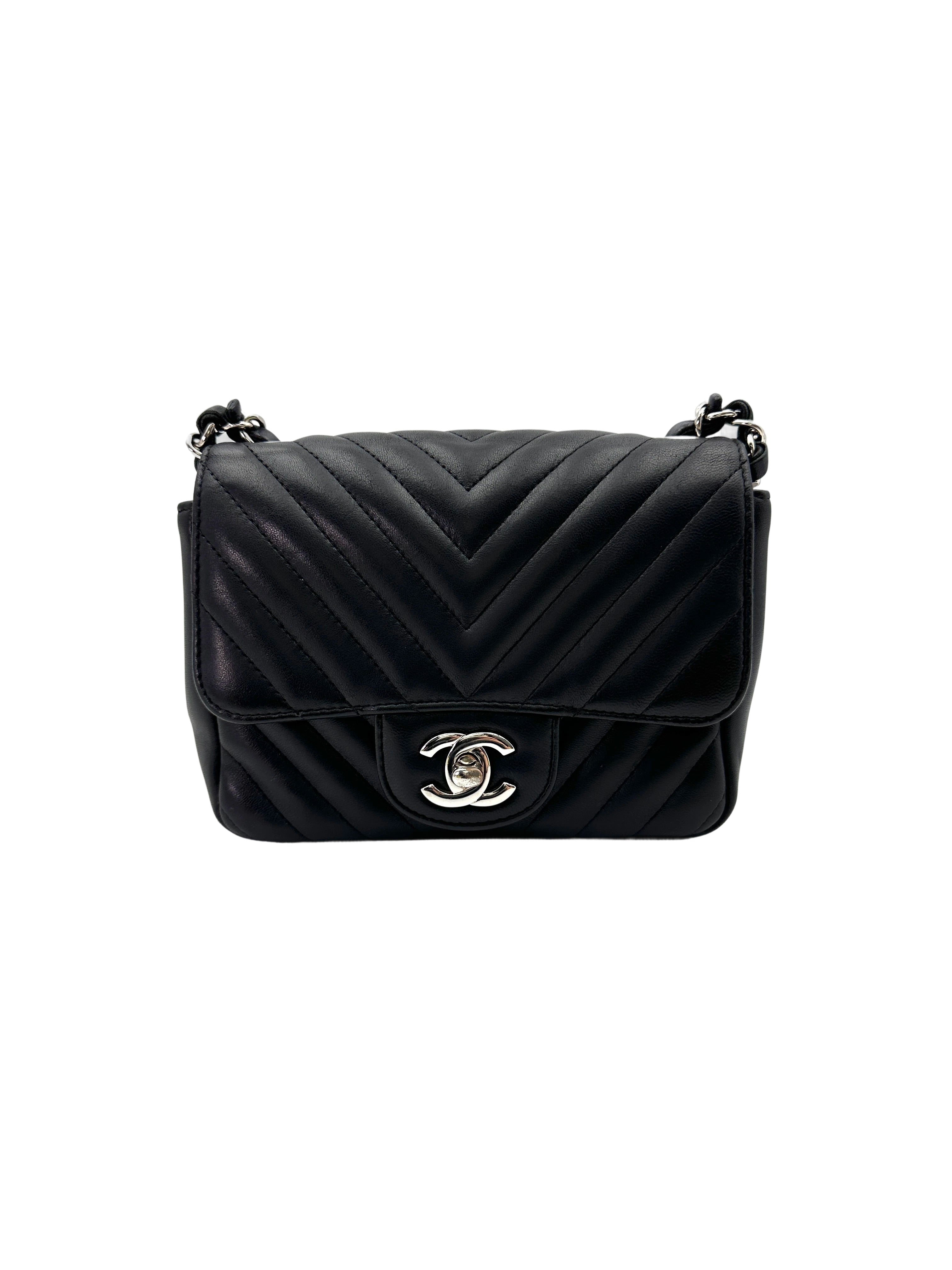 Chanel Black Chevron Quilted Leather Mini Square Flap Bag(30***16) CC1812