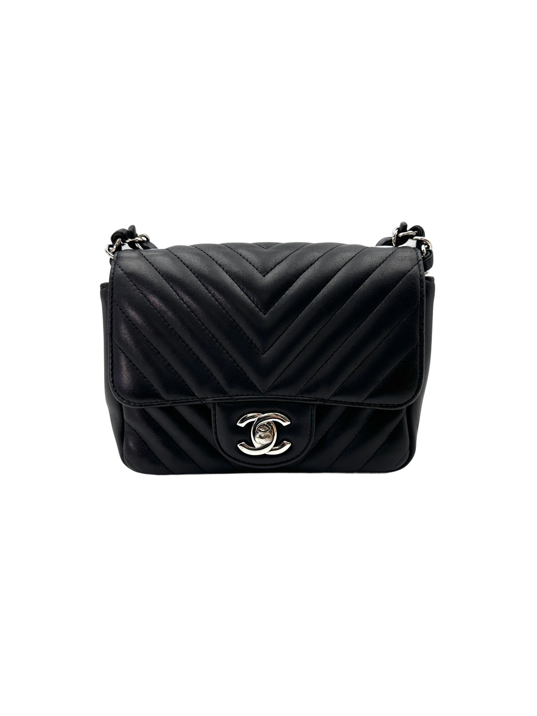 Chanel Black Chevron Quilted Leather Mini Square Flap Bag(30***16) CC1812