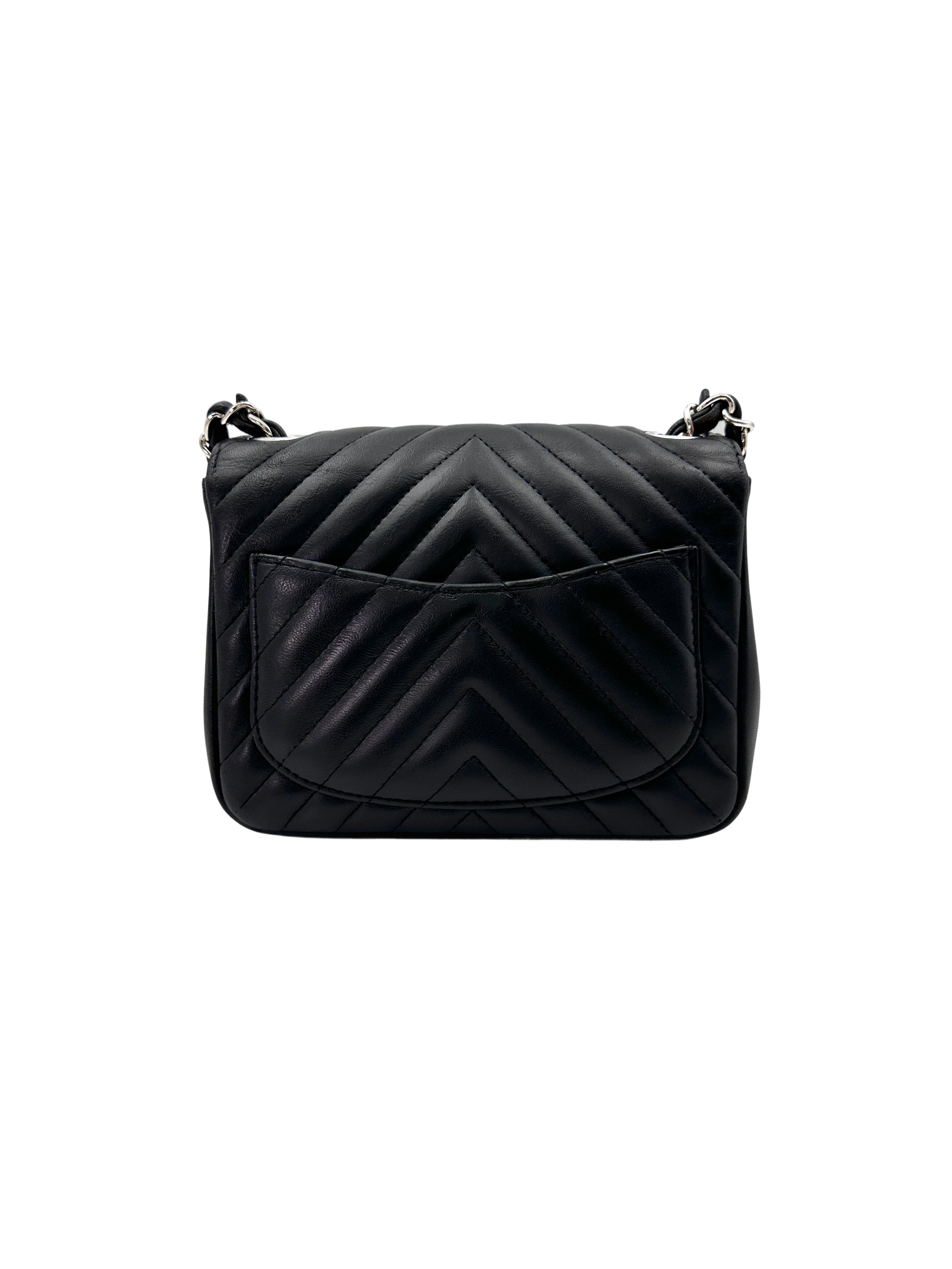 Chanel Black Chevron Quilted Leather Mini Square Flap Bag(30***16) CC1812