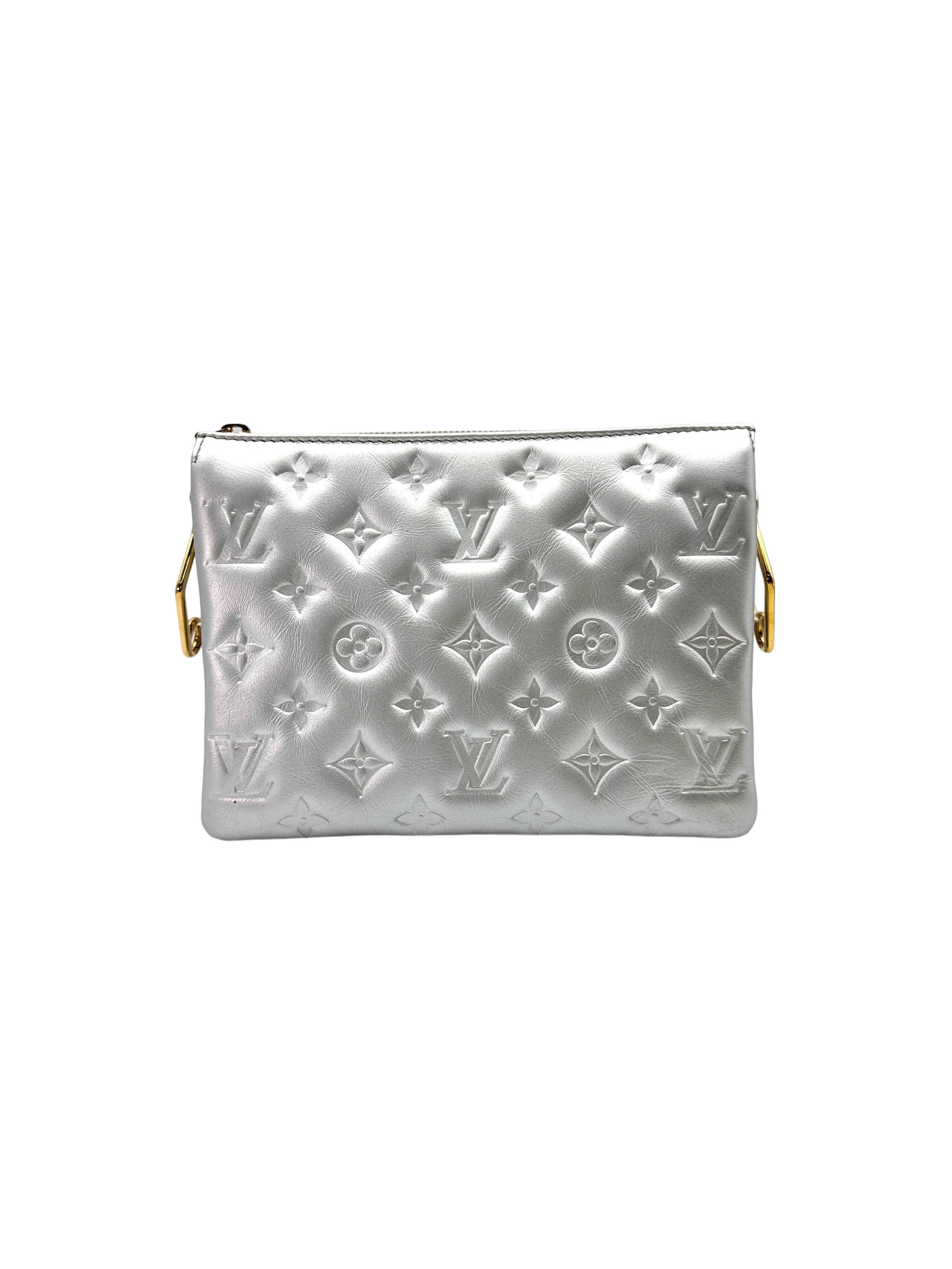 Louis Vuitton Coussin Silver Monogram Embossed Leather Wallet On Chain LV2483