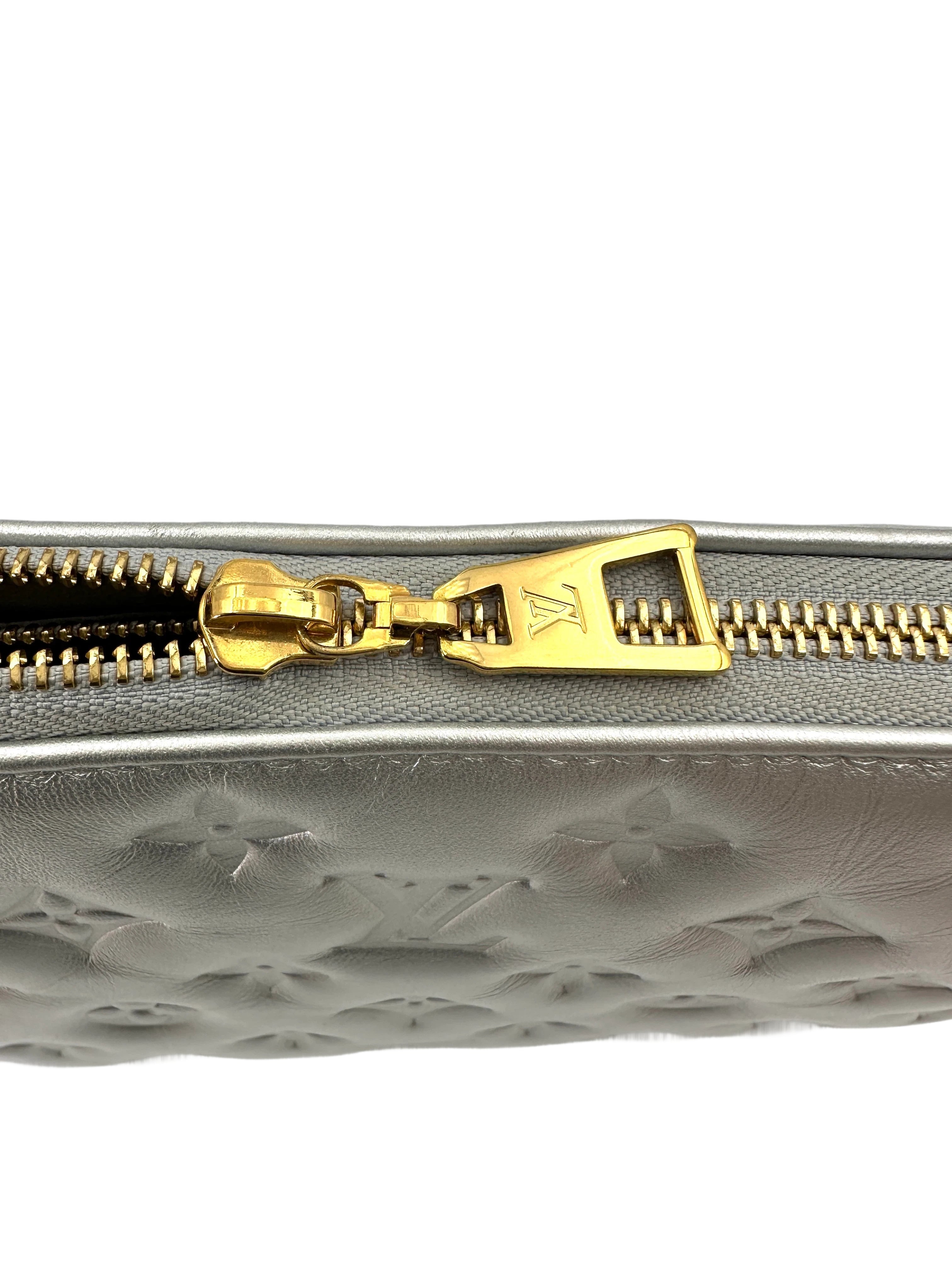 Louis Vuitton Coussin Silver Monogram Embossed Leather Wallet On Chain LV2483