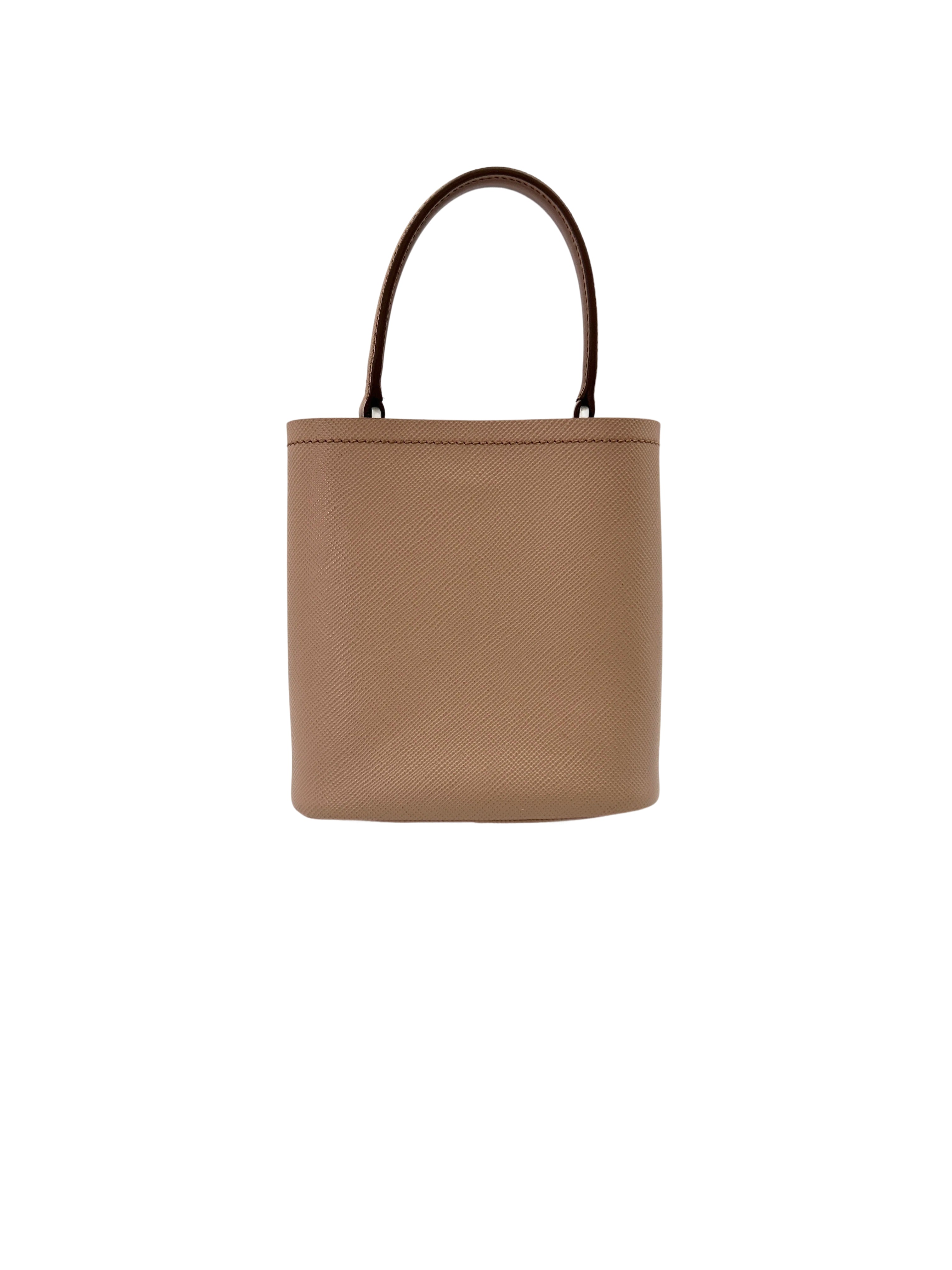 Prada Panier Beige Saffiano Leather Bucket Bag With Enamel Appliques IRIS181