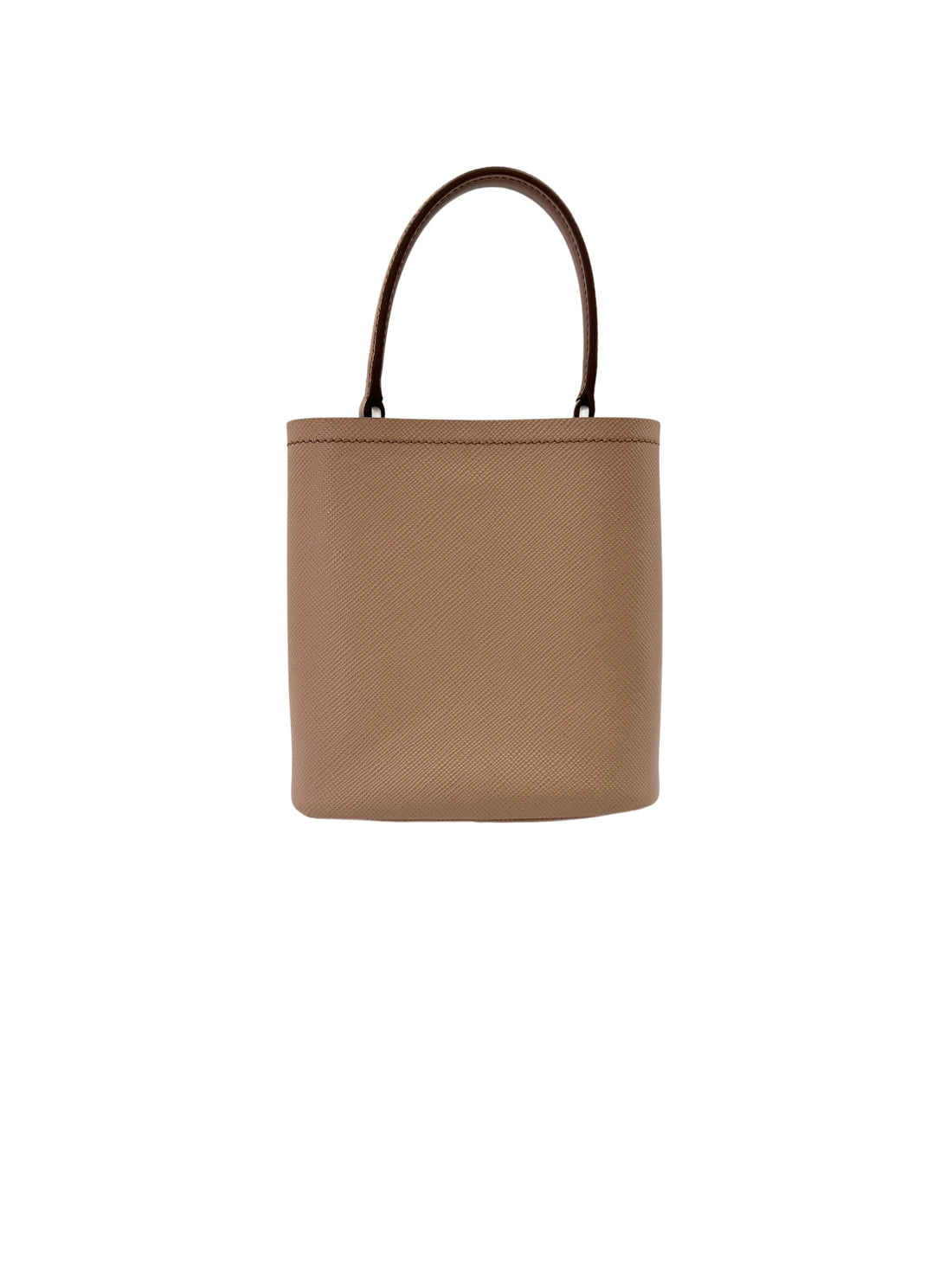 Prada Panier Beige Saffiano Leather Bucket Bag With Enamel Appliques IRIS181
