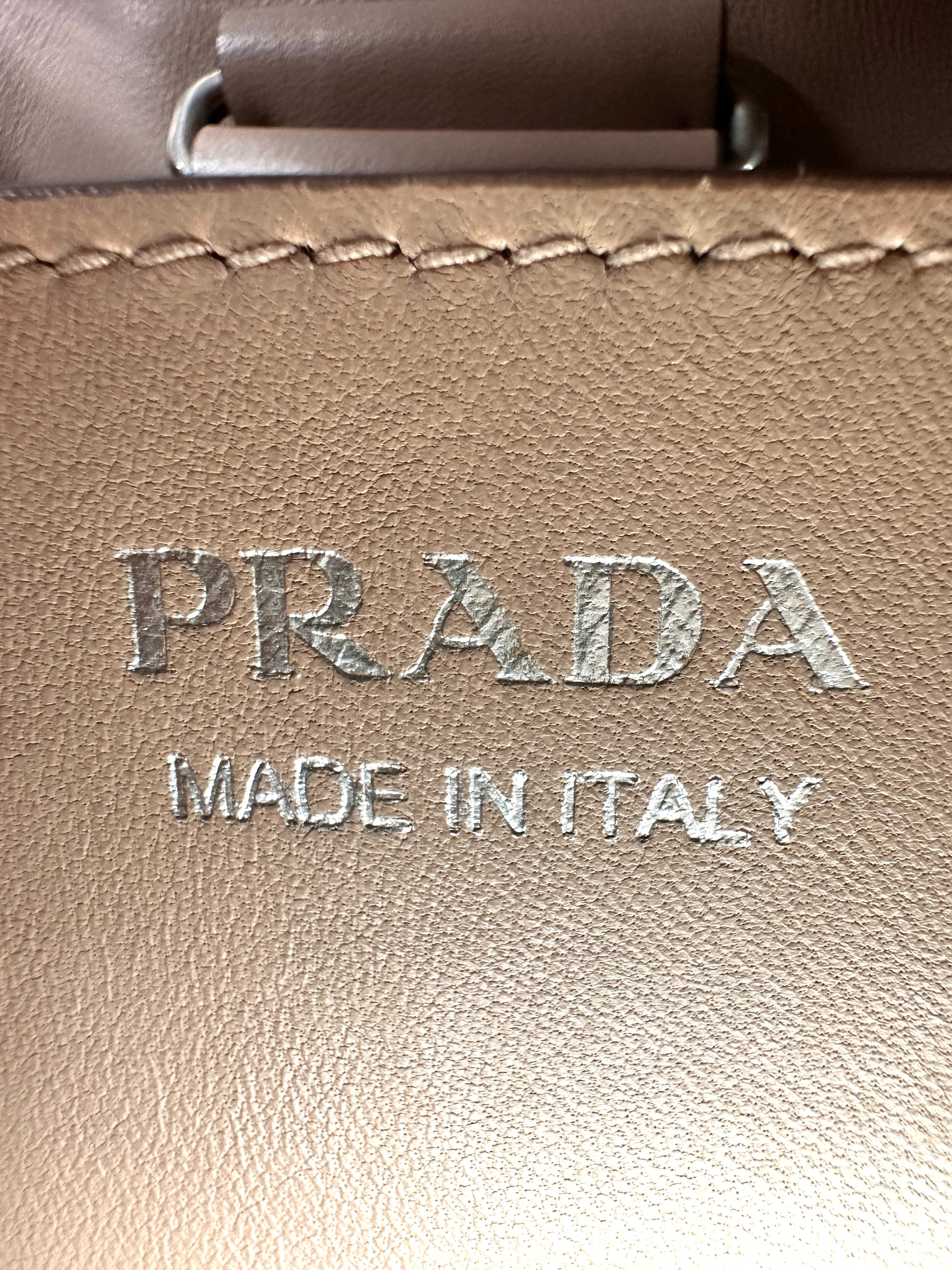 Prada Panier Beige Saffiano Leather Bucket Bag With Enamel Appliques IRIS181