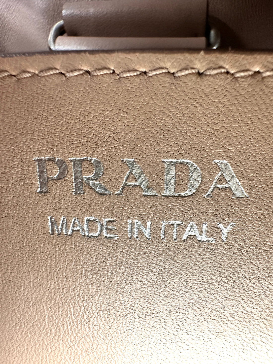 Prada Panier Beige Saffiano Leather Bucket Bag With Enamel Appliques IRIS181