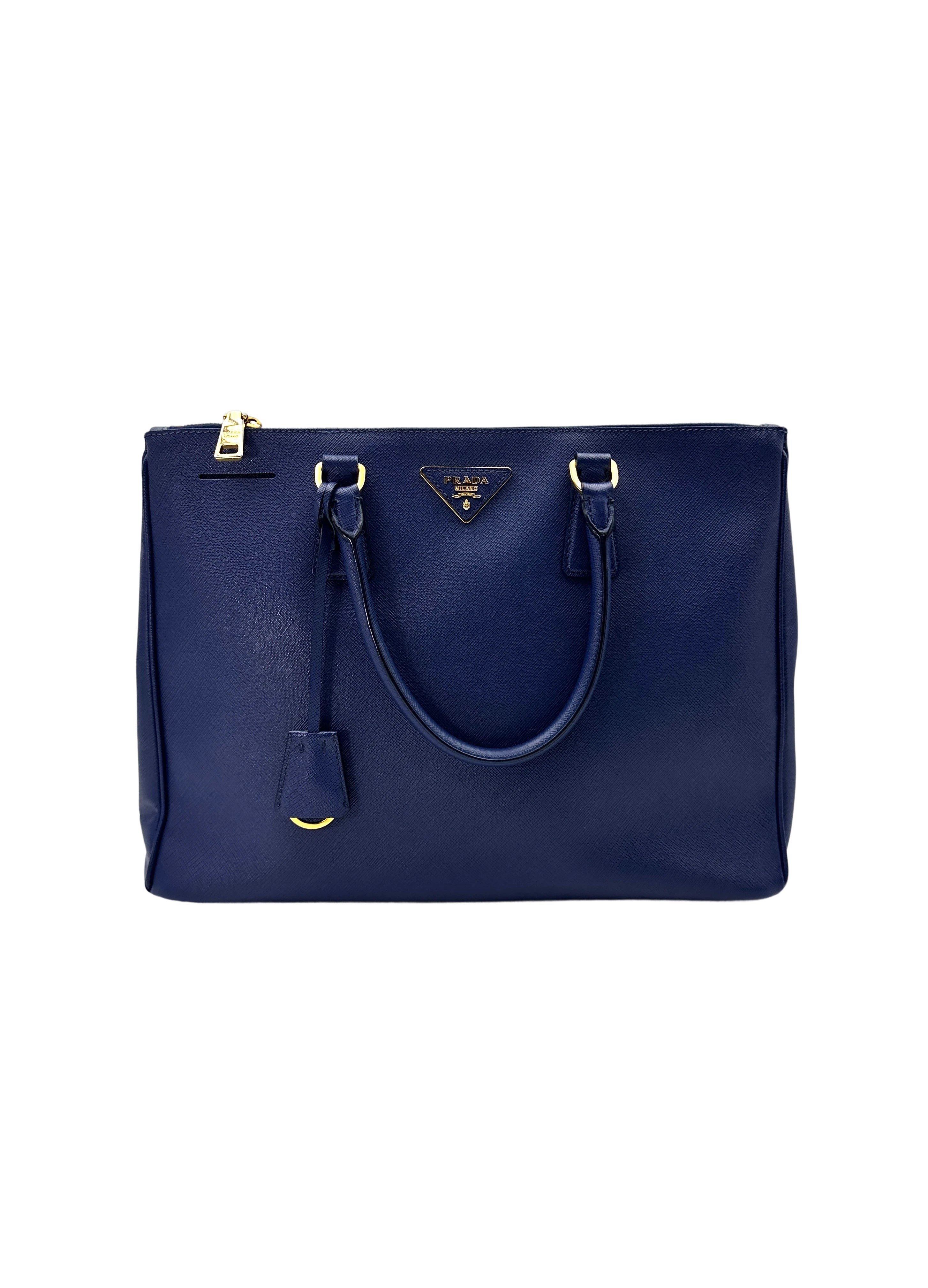 Prada Galleria Blue Saffiano Lux Leather Handle Bag PR282