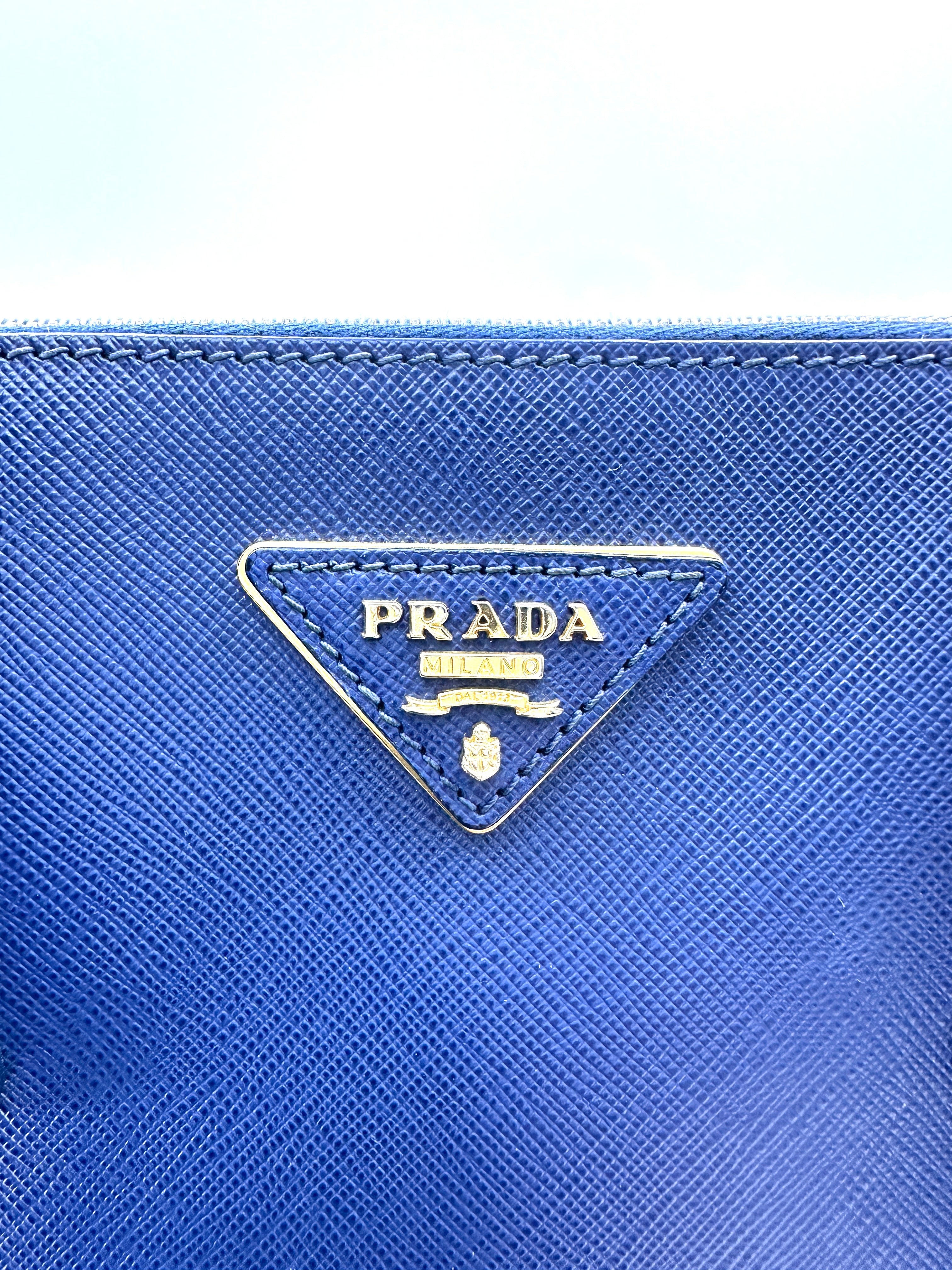 Prada Galleria Blue Saffiano Lux Leather Handle Bag PR282
