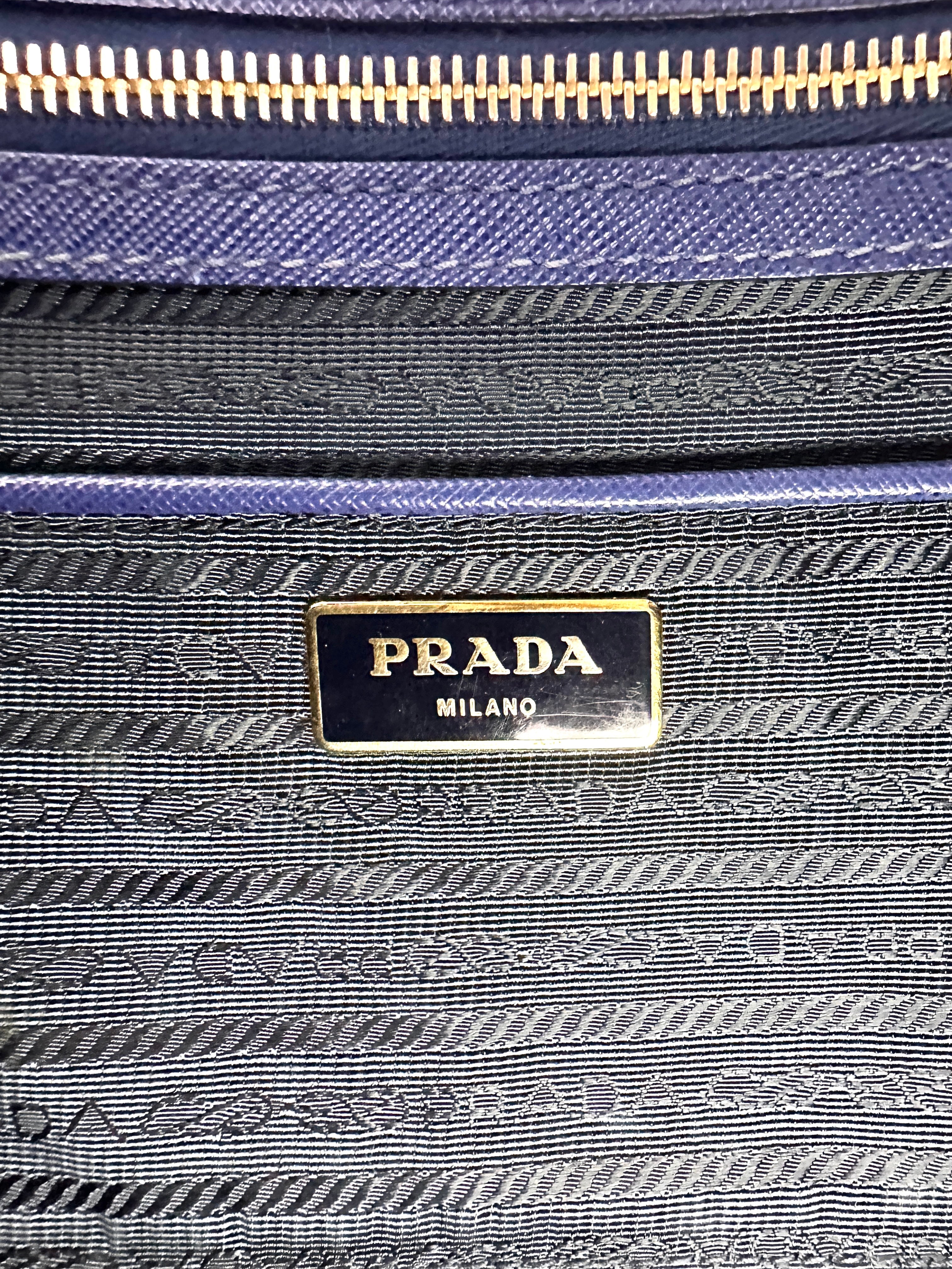 Prada Galleria Blue Saffiano Lux Leather Handle Bag PR282