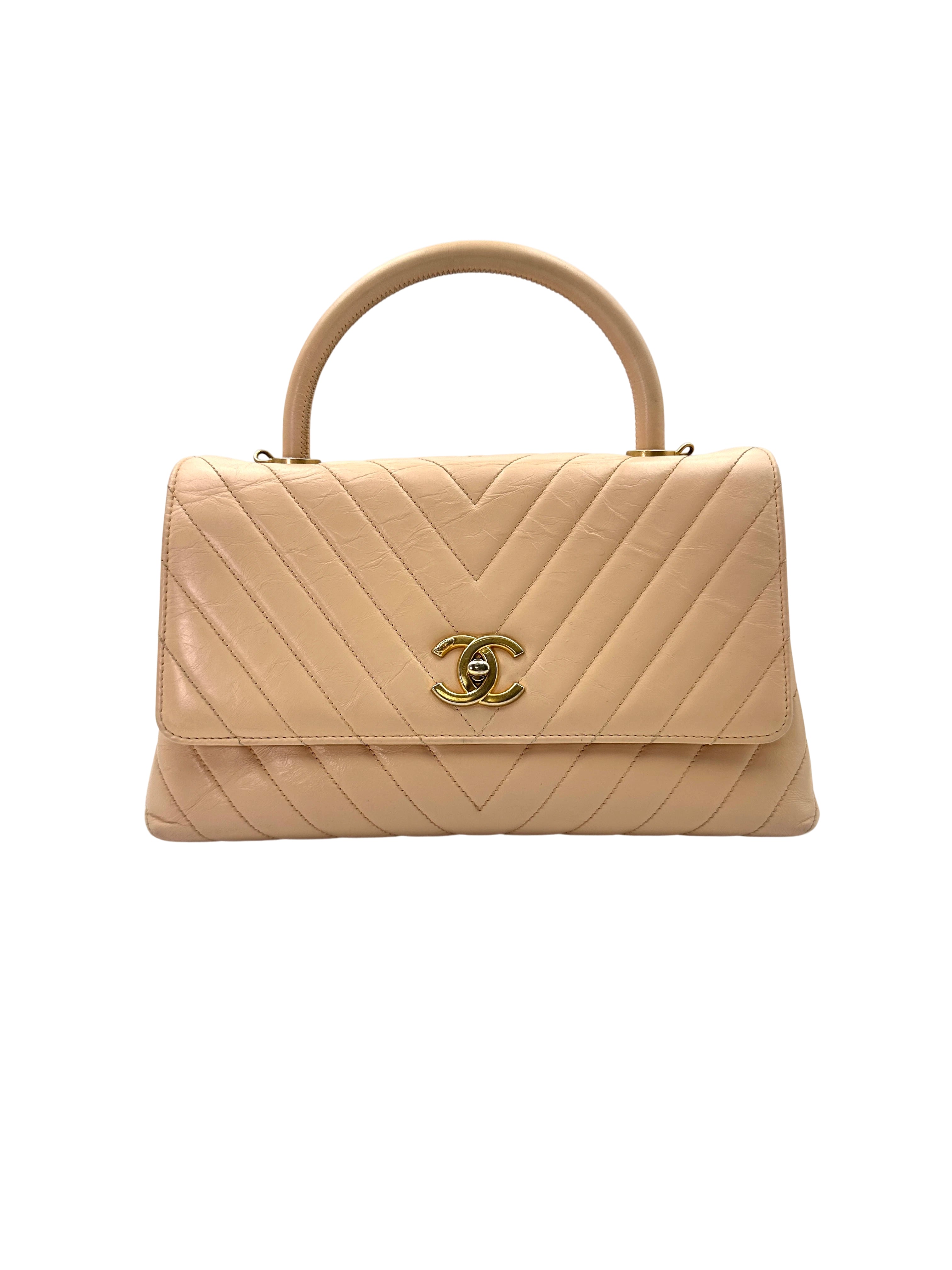 Chanel CoCo Handle White Chevron Quilted Leather Shoulder Bag(24***81) CC1816