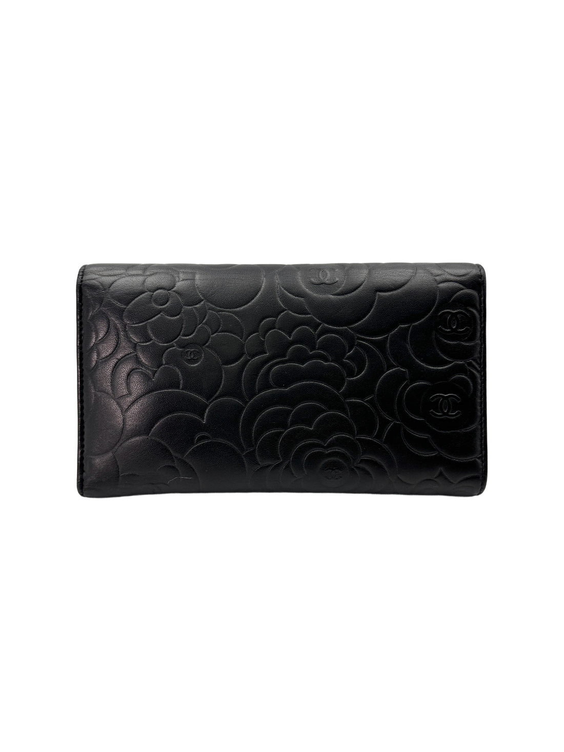 Chanel Black Camellia Embossed Leather Long Flap Wallet(16***13) CC1818