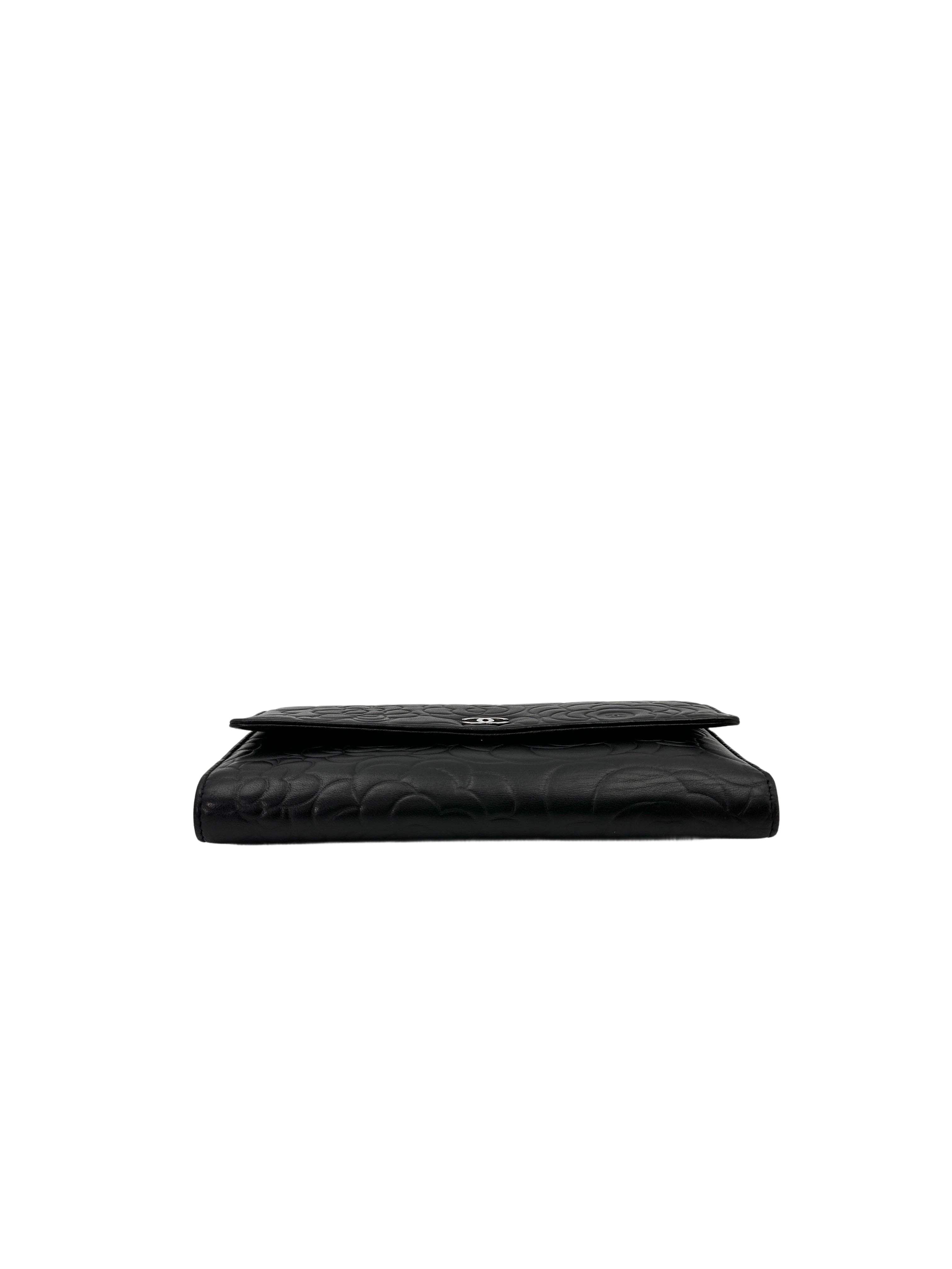Chanel Black Camellia Embossed Leather Long Flap Wallet(16***13) CC1818