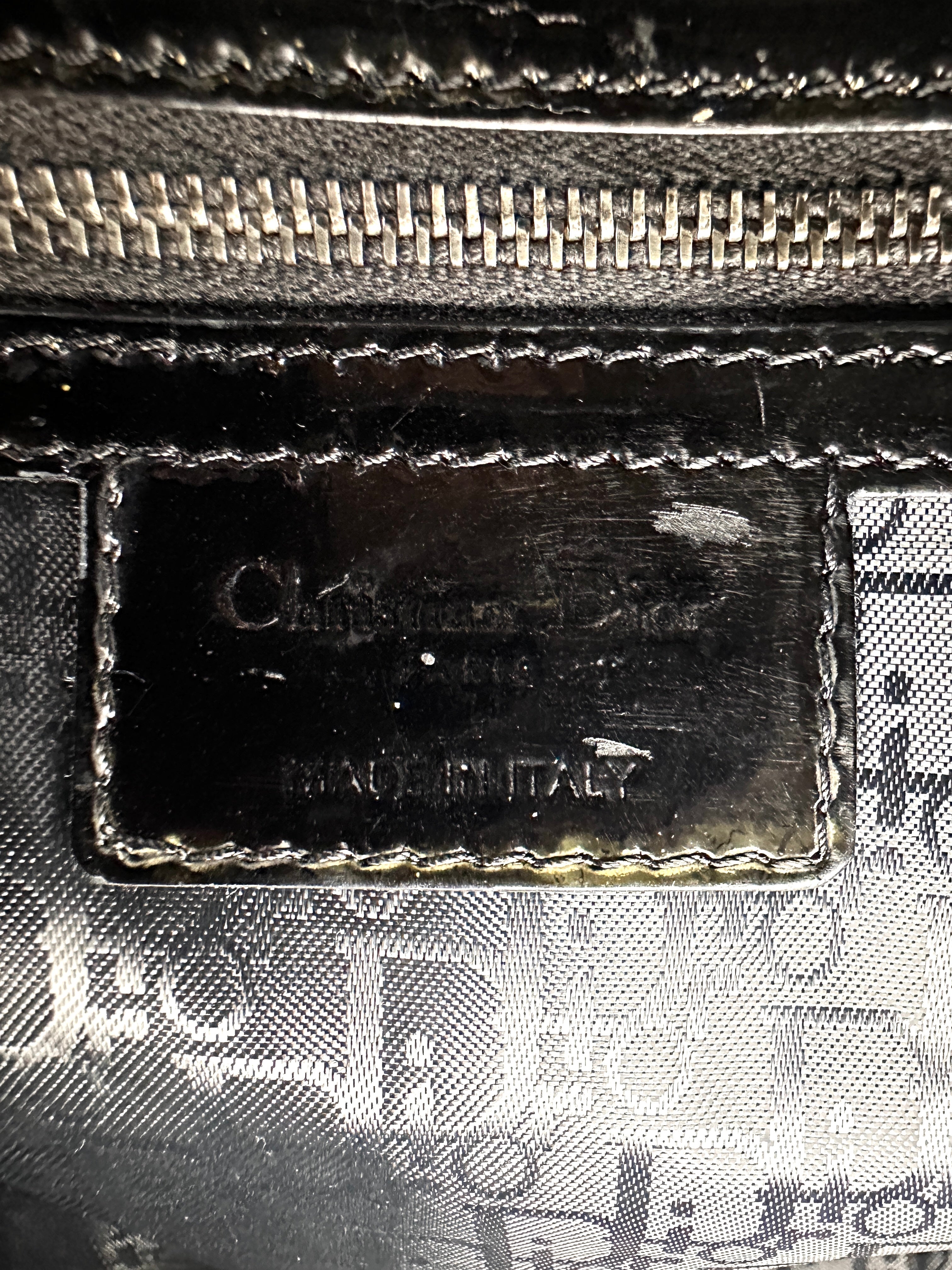 Christian Dior Lady Dior Black Cannage Patent Lambskin Handle Bag With Silver Charms DR684