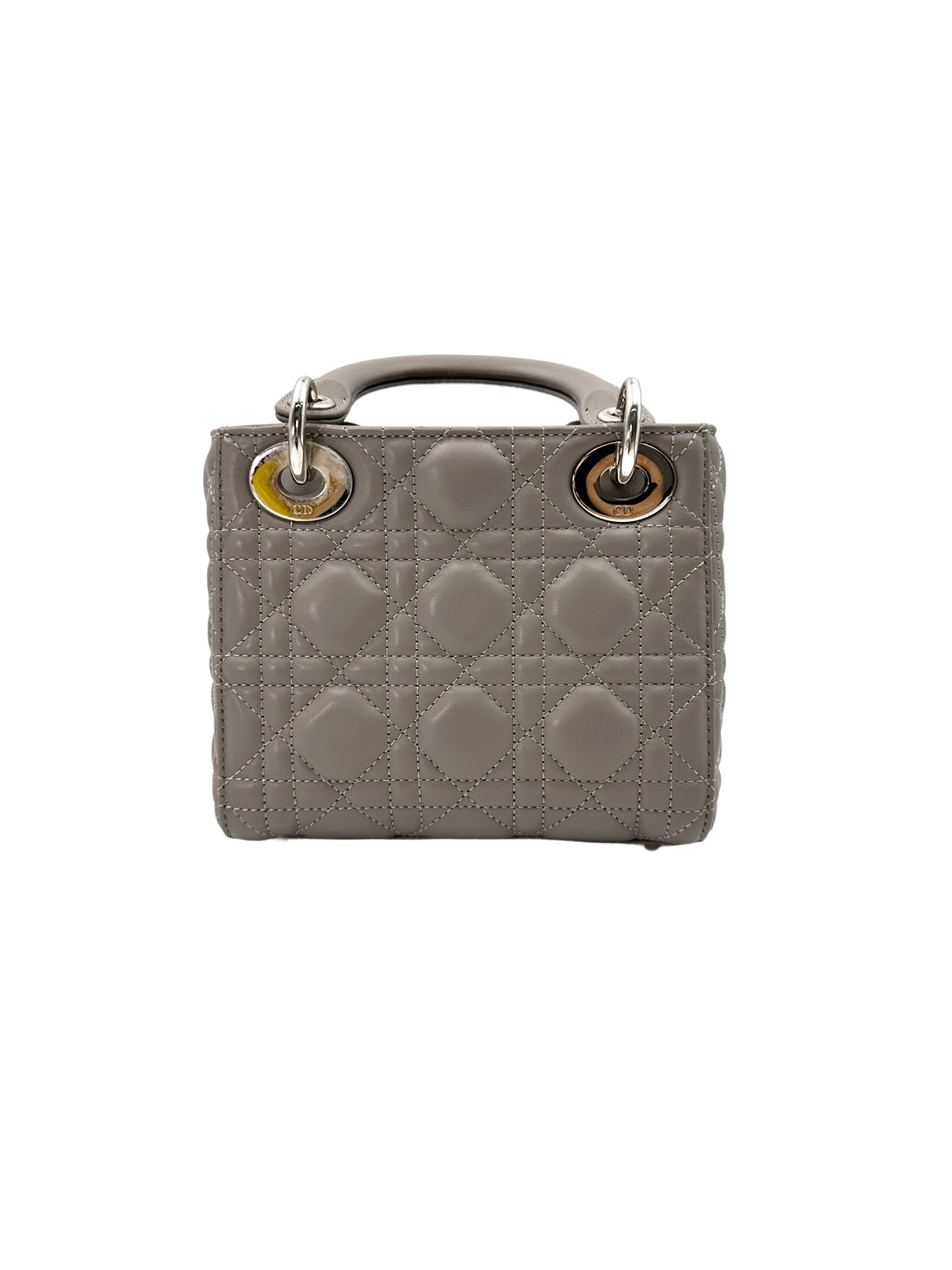 Christian Dior Lady Dior Grey Cannage Lambskin Handle Bag With Silver Charms DR682