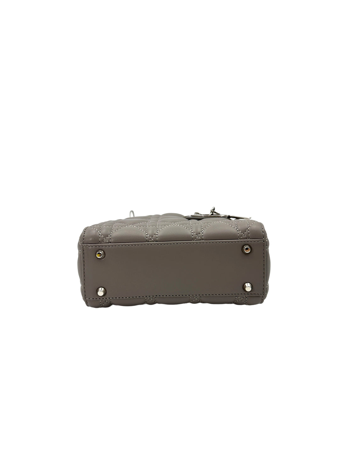 Christian Dior Lady Dior Grey Cannage Lambskin Handle Bag With Silver Charms DR682