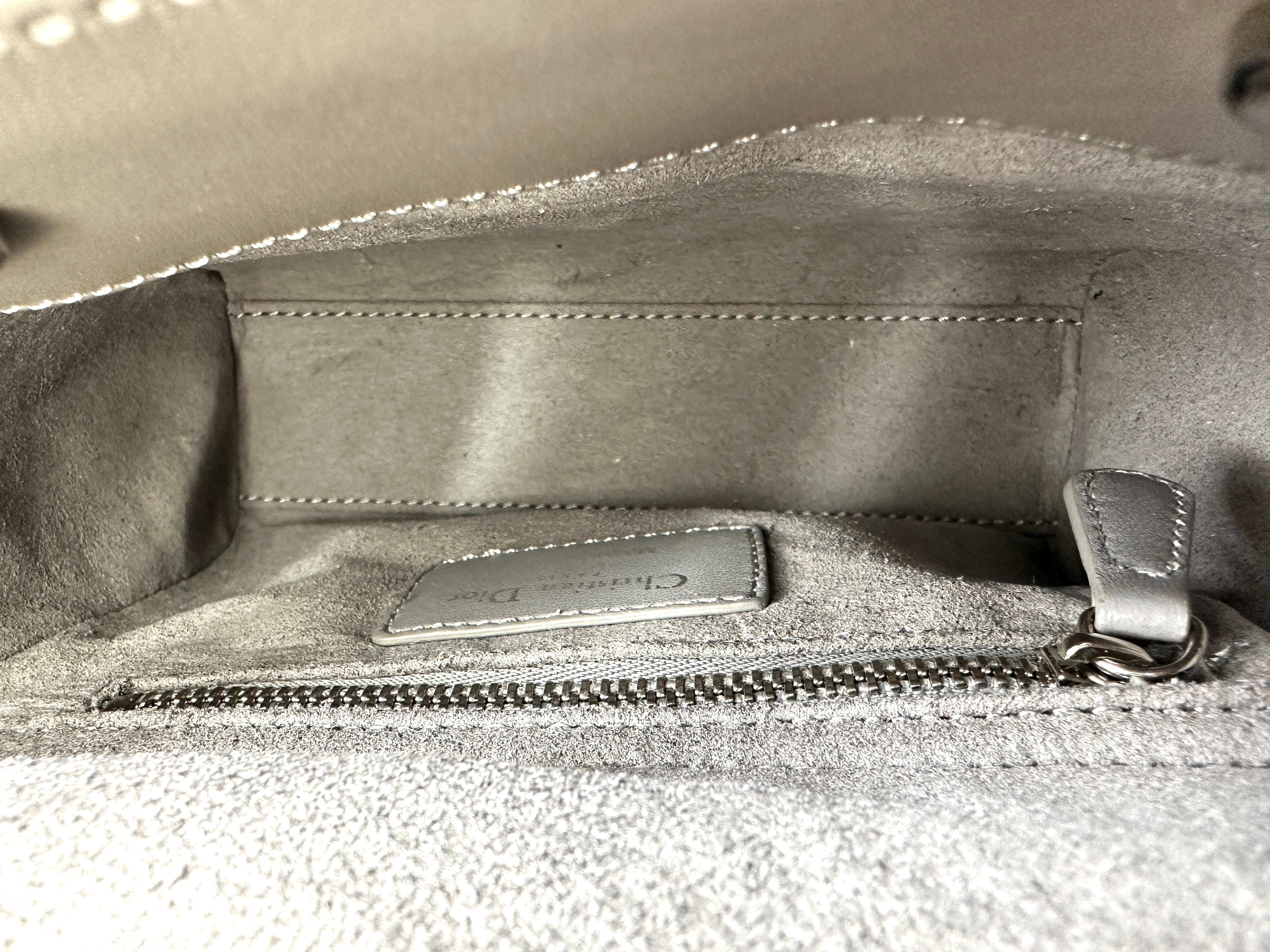 Christian Dior Lady Dior Grey Cannage Lambskin Handle Bag With Silver Charms DR682