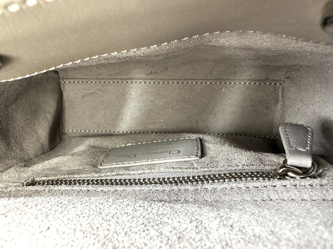 Christian Dior Lady Dior Grey Cannage Lambskin Handle Bag With Silver Charms DR682