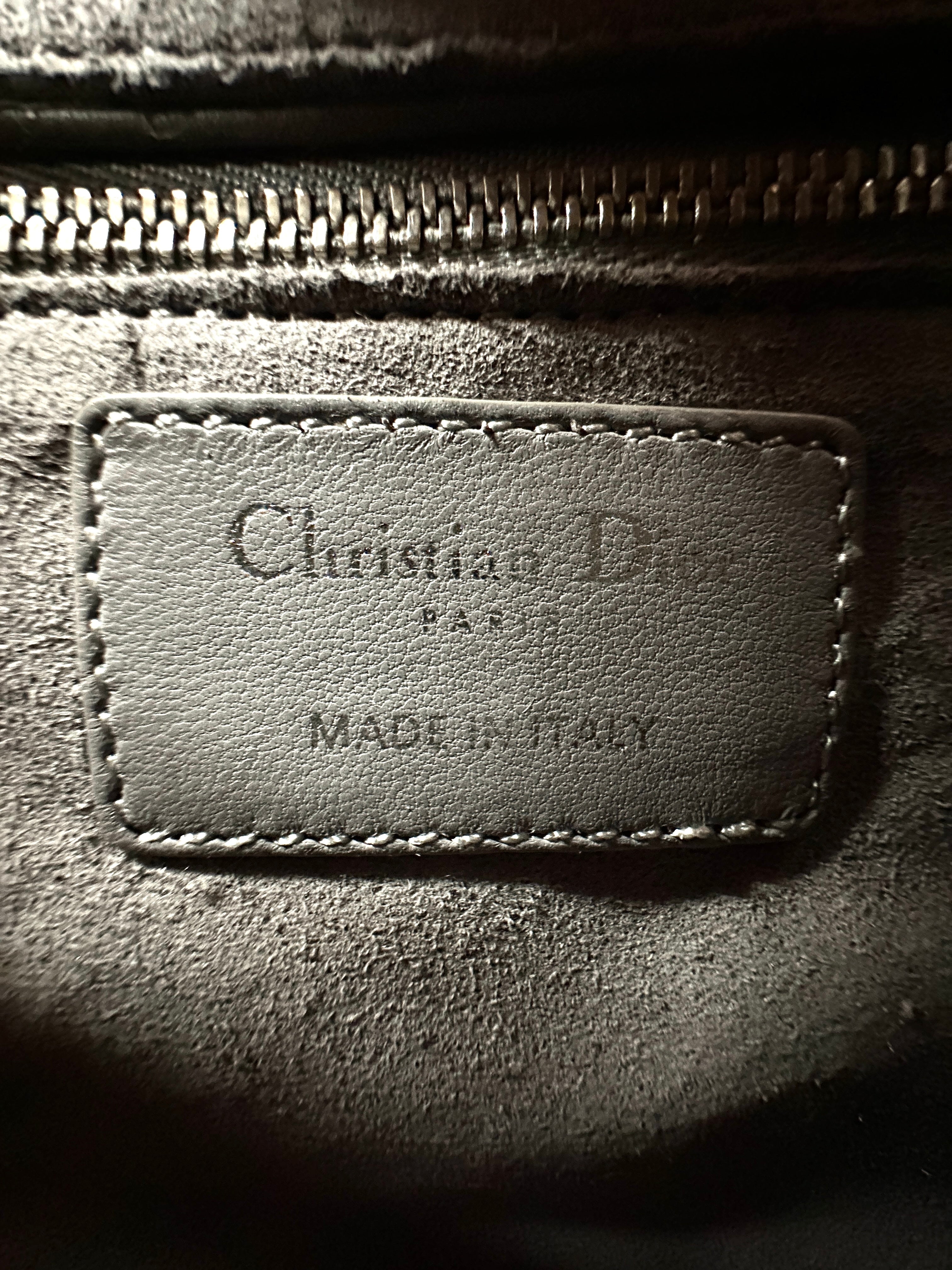 Christian Dior Lady Dior Grey Cannage Lambskin Handle Bag With Silver Charms DR682