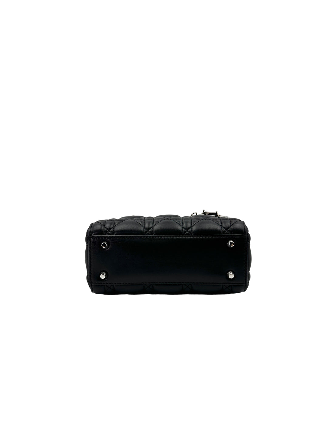 Christian Dior Lady Dior Black Cannage Lambskin Handle Bag With Silver Charms DR683