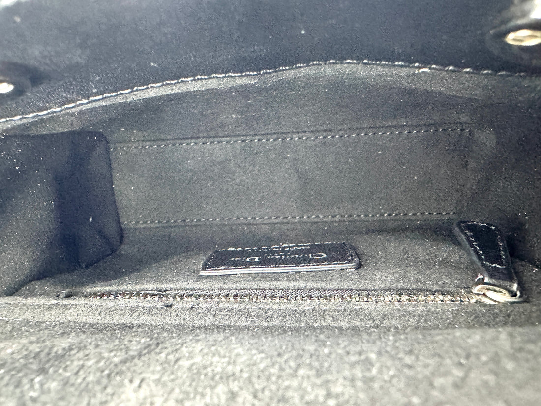 Christian Dior Lady Dior Black Cannage Lambskin Handle Bag With Silver Charms DR683