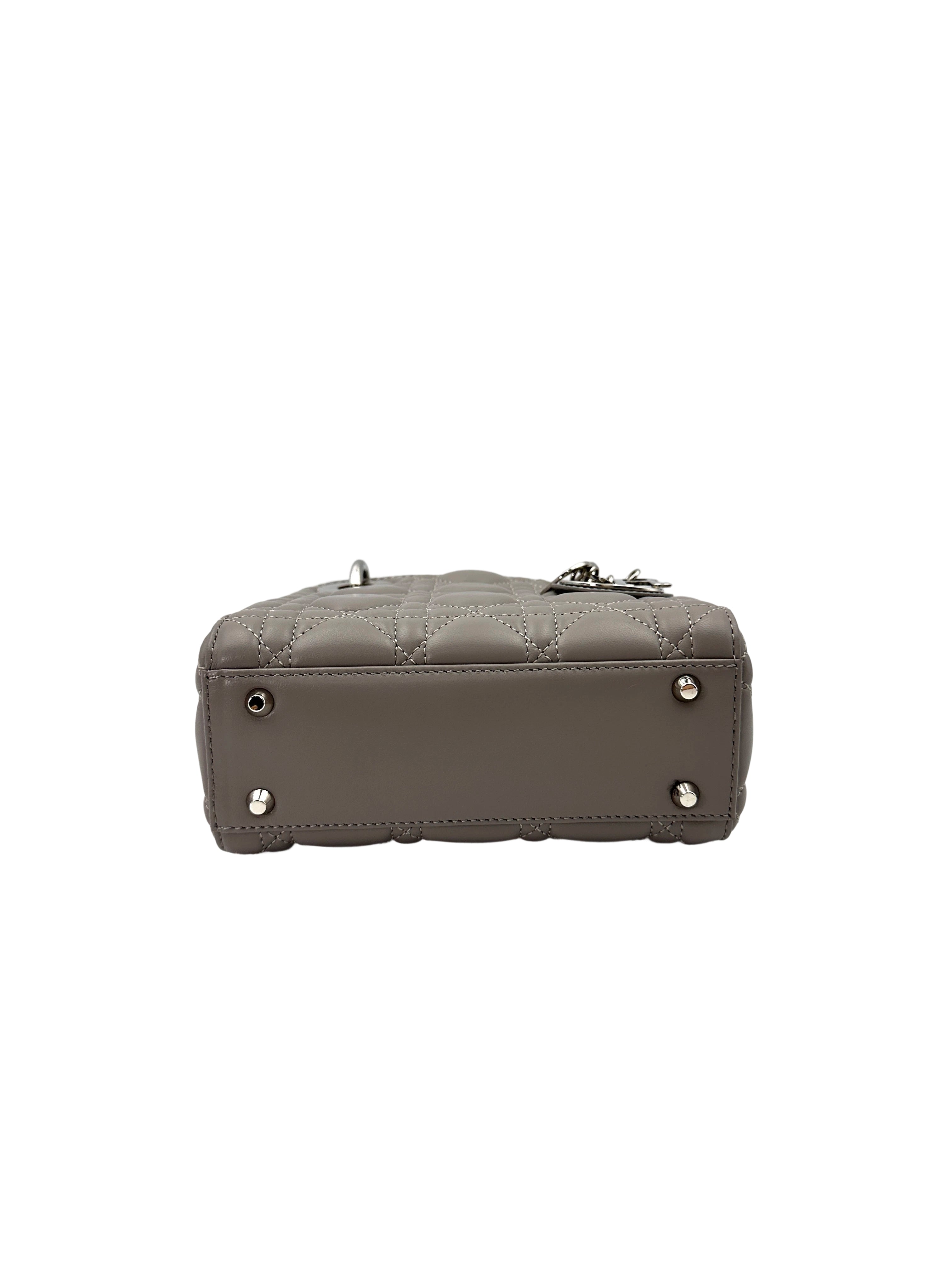 Christian Dior Lady Dior Grey Cannage Lambskin Handle Bag With Silver Charms DR685