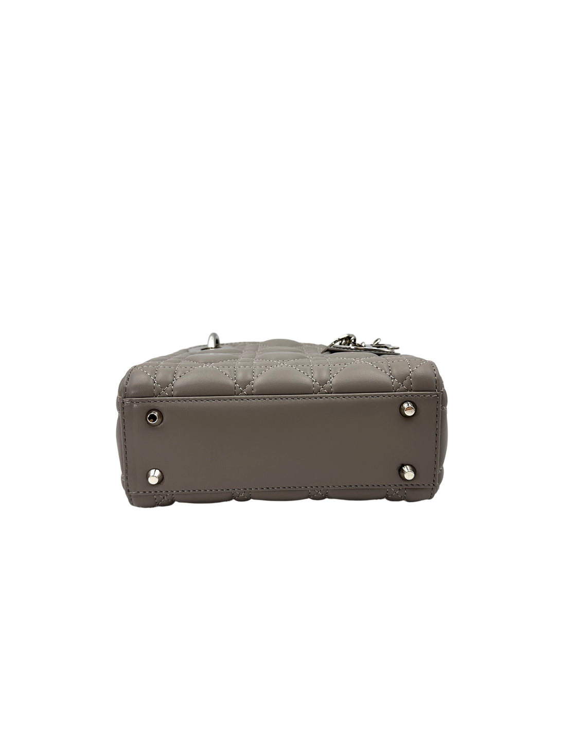 Christian Dior Lady Dior Grey Cannage Lambskin Handle Bag With Silver Charms DR685