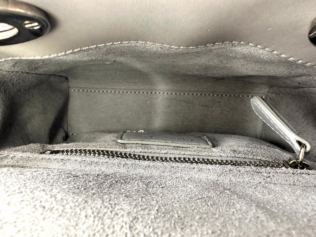 Christian Dior Lady Dior Grey Cannage Lambskin Handle Bag With Silver Charms DR685