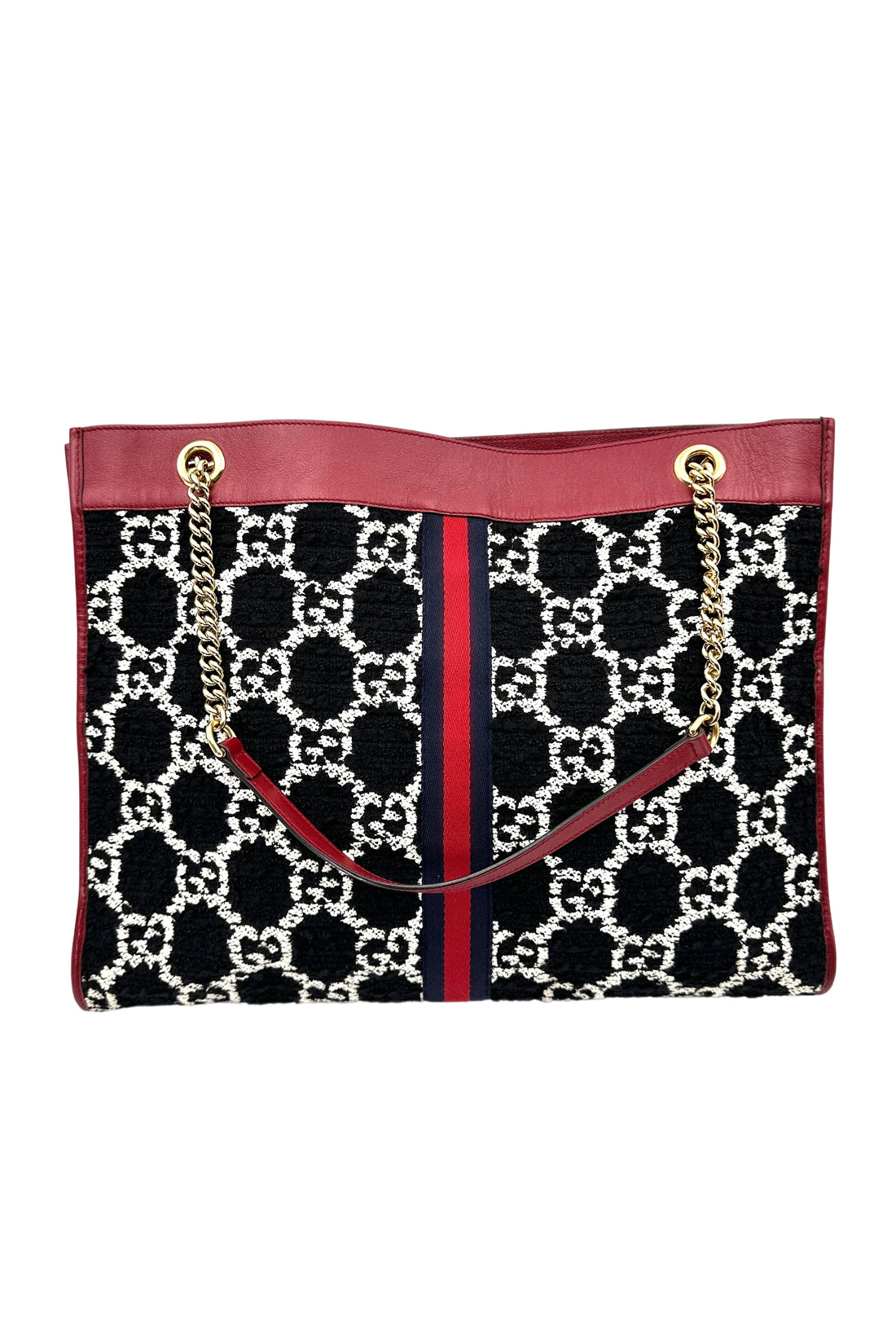 Gucci Rajah Black/White Tweed Shoulder Bag With Crystal Tiger Head GG870