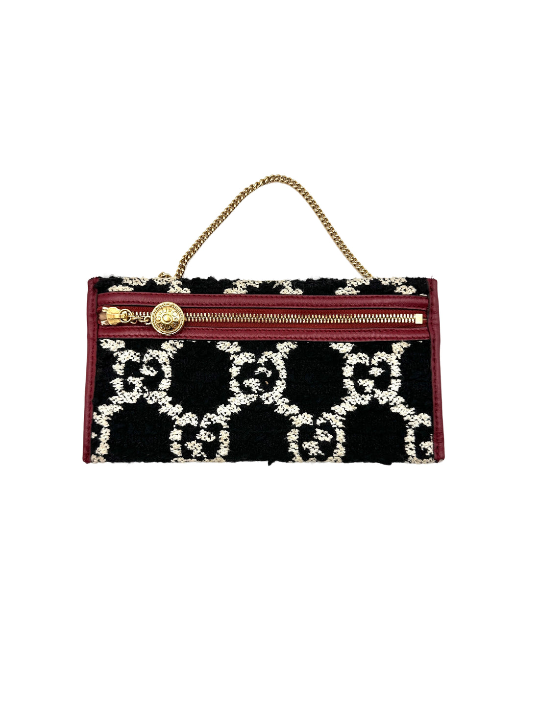 Gucci Rajah Black/White Tweed Shoulder Bag With Crystal Tiger Head GG870