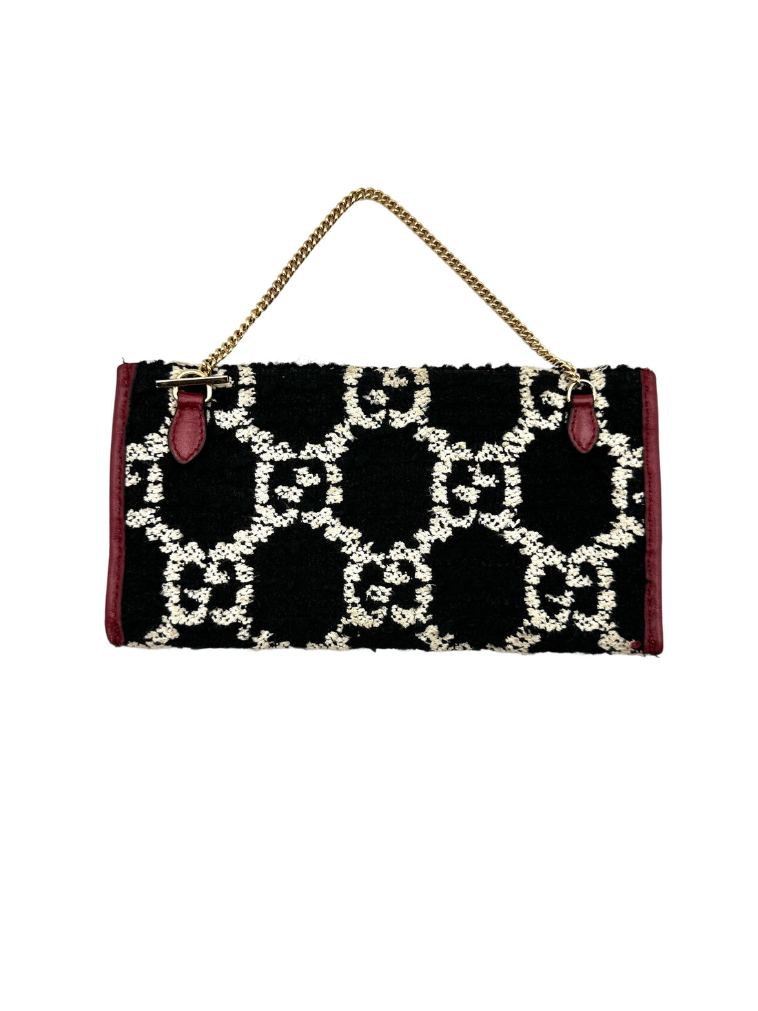 Gucci Rajah Black/White Tweed Shoulder Bag With Crystal Tiger Head GG870
