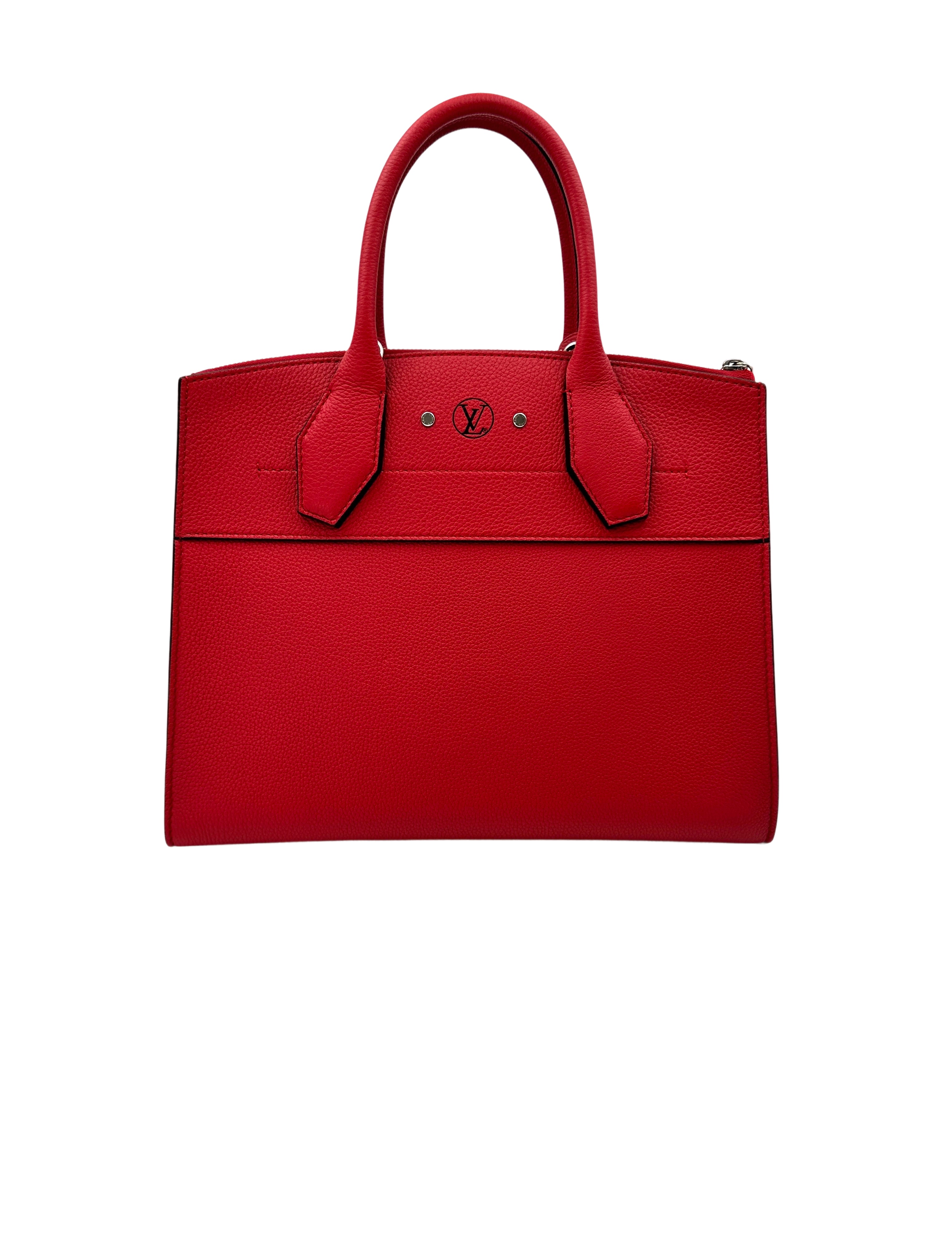 Louis Vuitton City Steamer MM Red Grained Leather Handle Bag LV2486