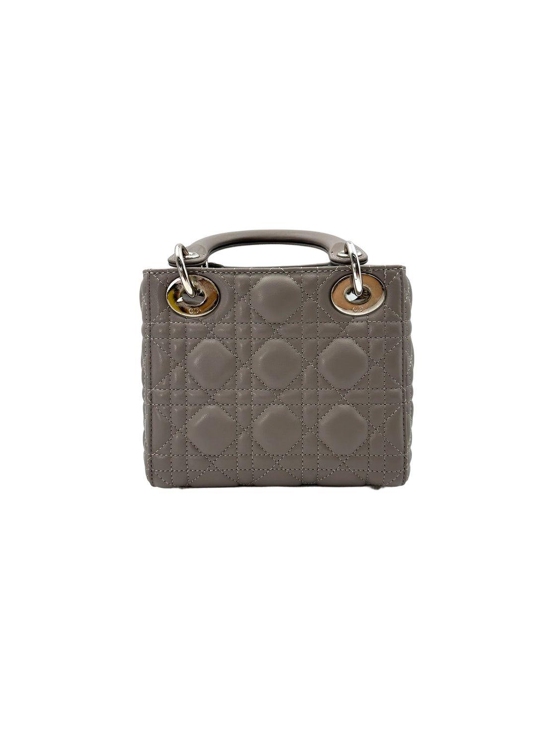Christian Dior Lady Dior Grey Cannage Lambskin Handle Bag With Silver Charms DR686