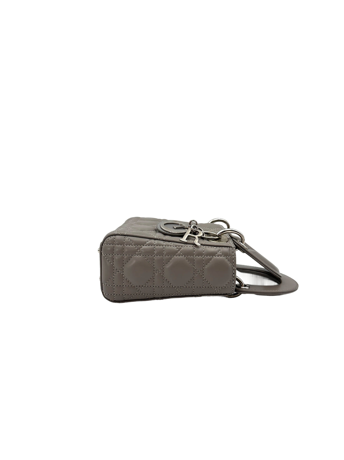 Christian Dior Lady Dior Grey Cannage Lambskin Handle Bag With Silver Charms DR686