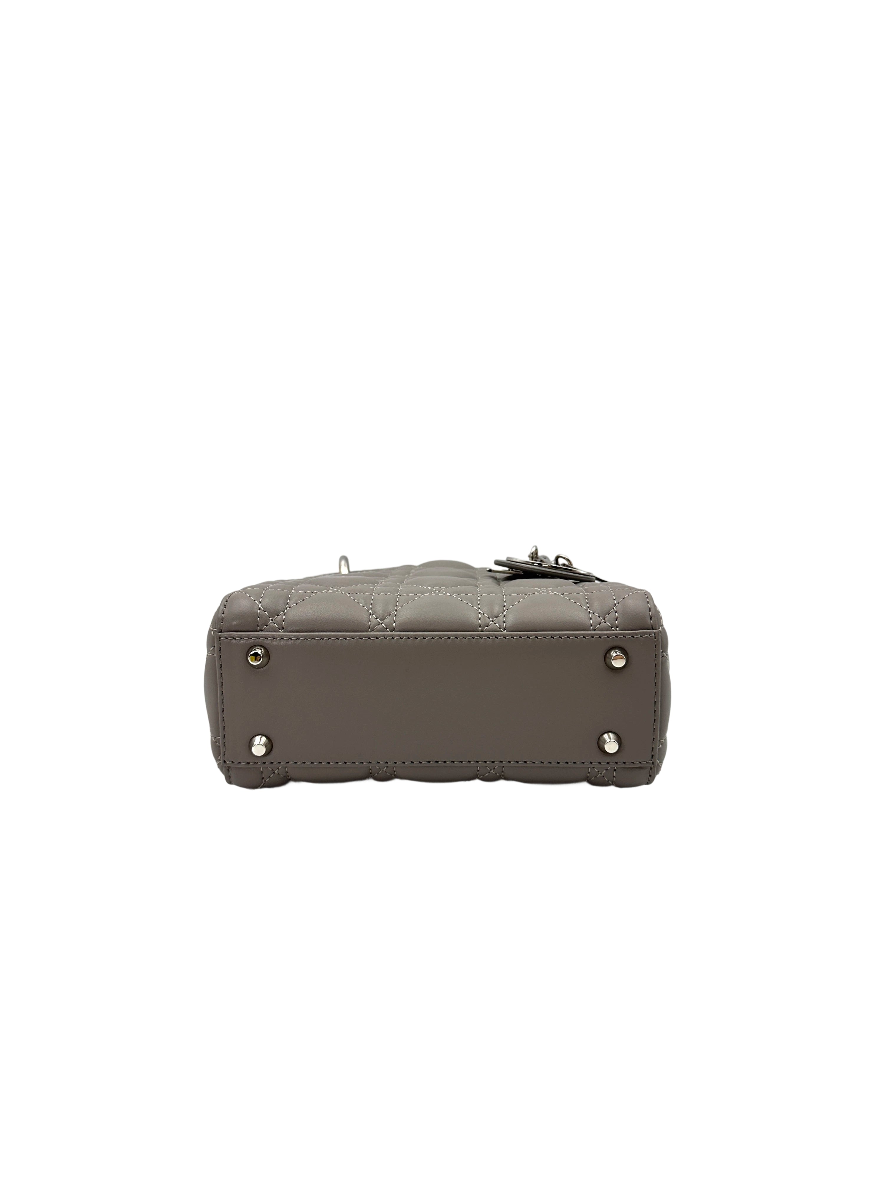 Christian Dior Lady Dior Grey Cannage Lambskin Handle Bag With Silver Charms DR686