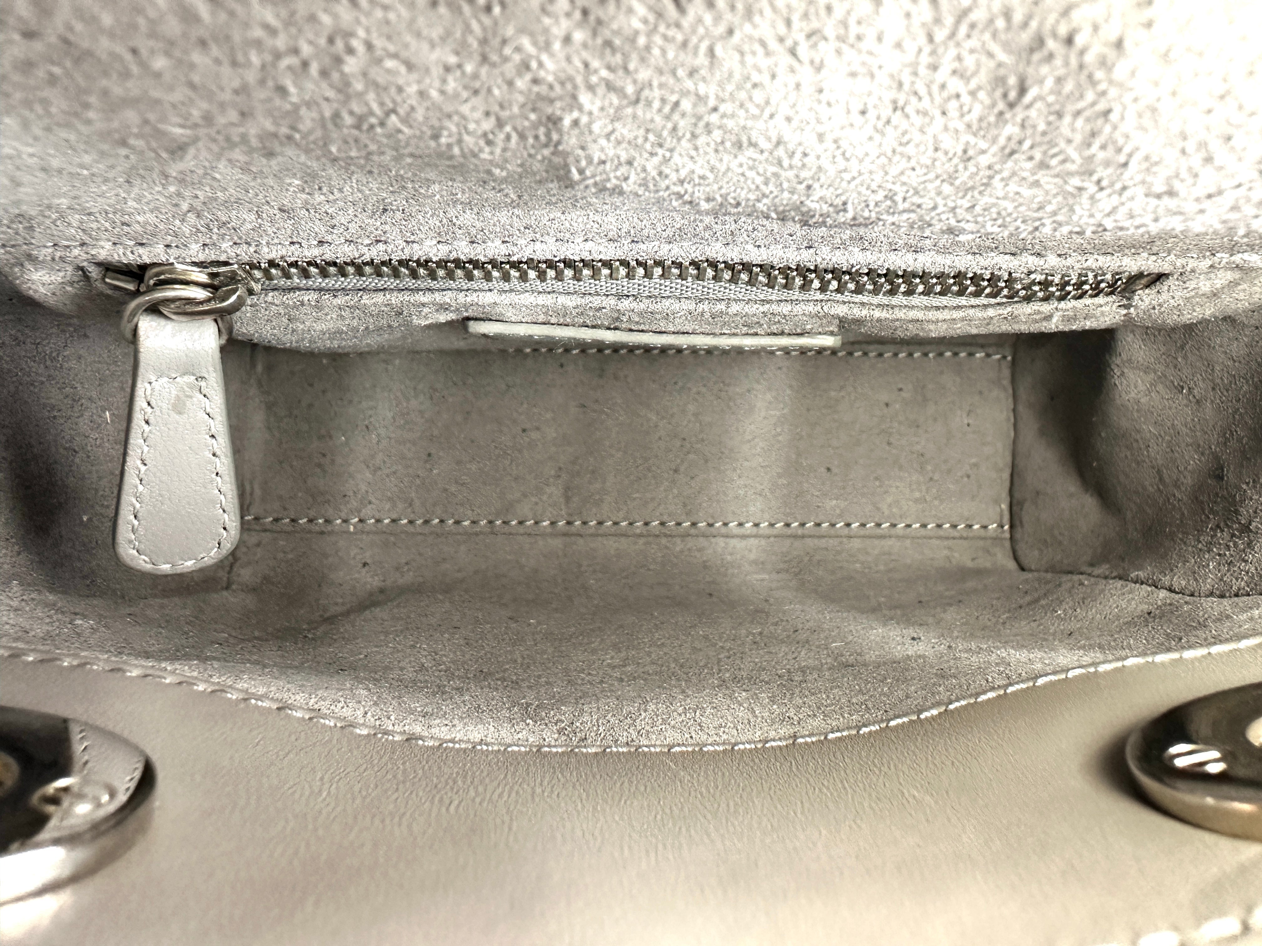 Christian Dior Lady Dior Grey Cannage Lambskin Handle Bag With Silver Charms DR686