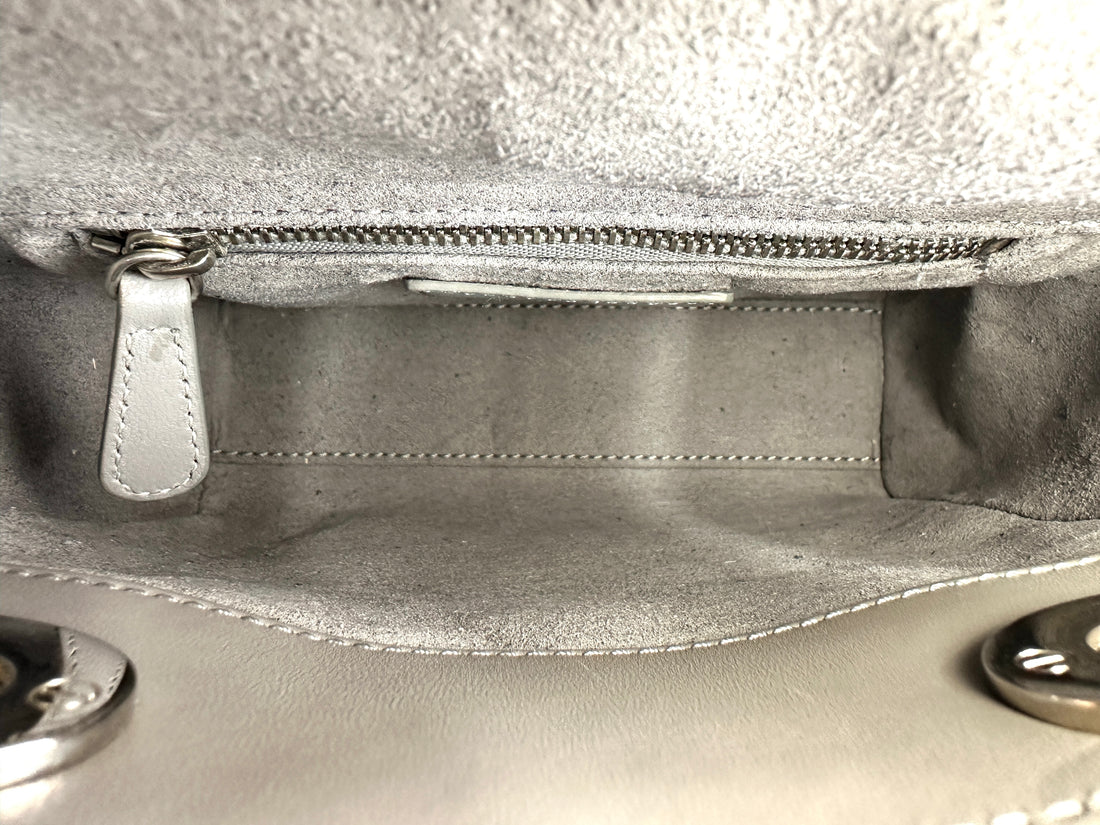 Christian Dior Lady Dior Grey Cannage Lambskin Handle Bag With Silver Charms DR686