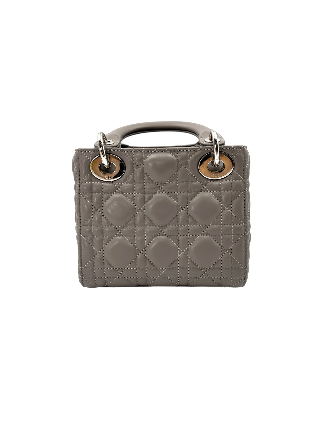 Christian Dior Lady Dior Grey Cannage Lambskin Handle Bag With Silver Charms DR688
