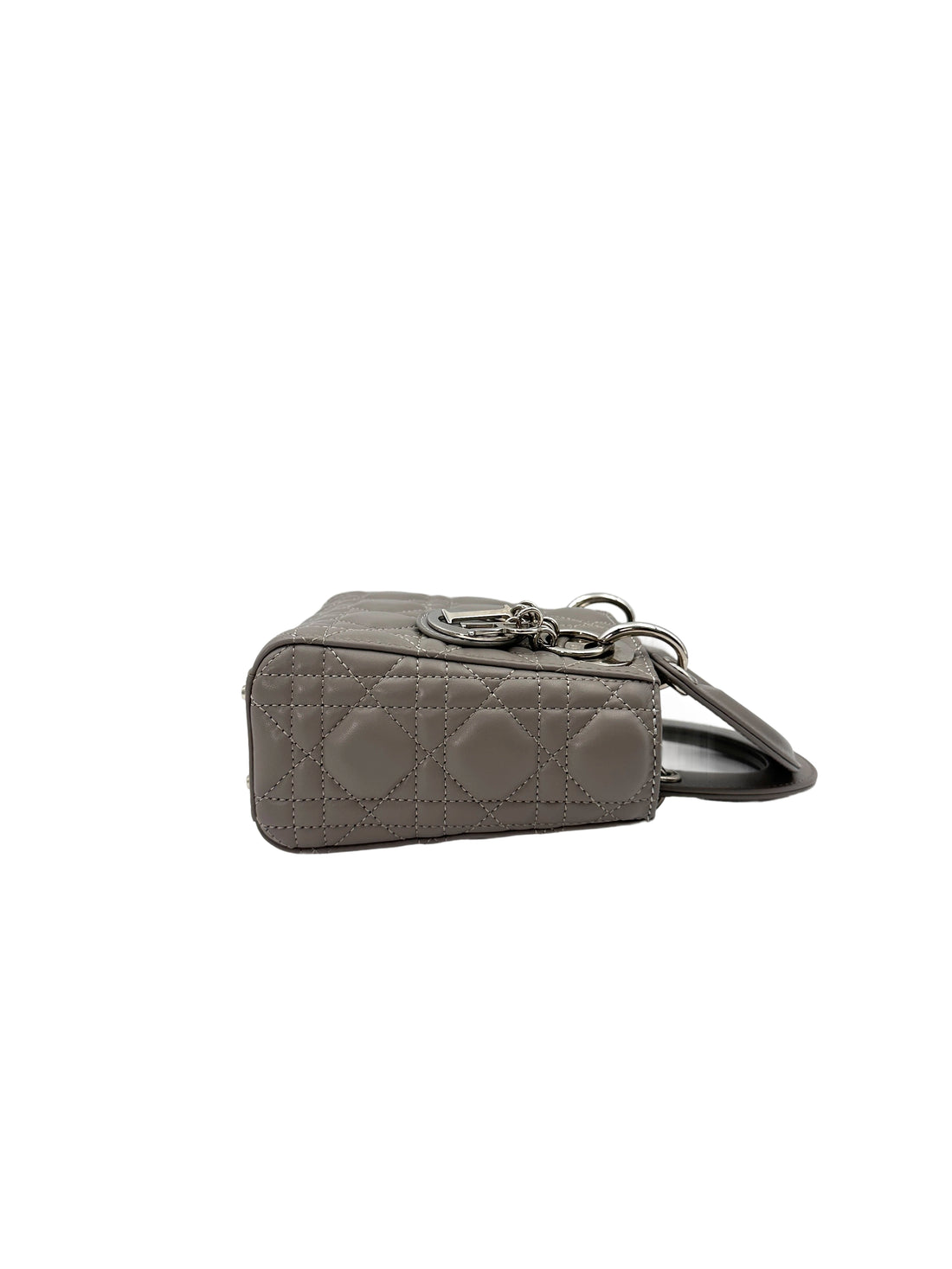 Christian Dior Lady Dior Grey Cannage Lambskin Handle Bag With Silver Charms DR688