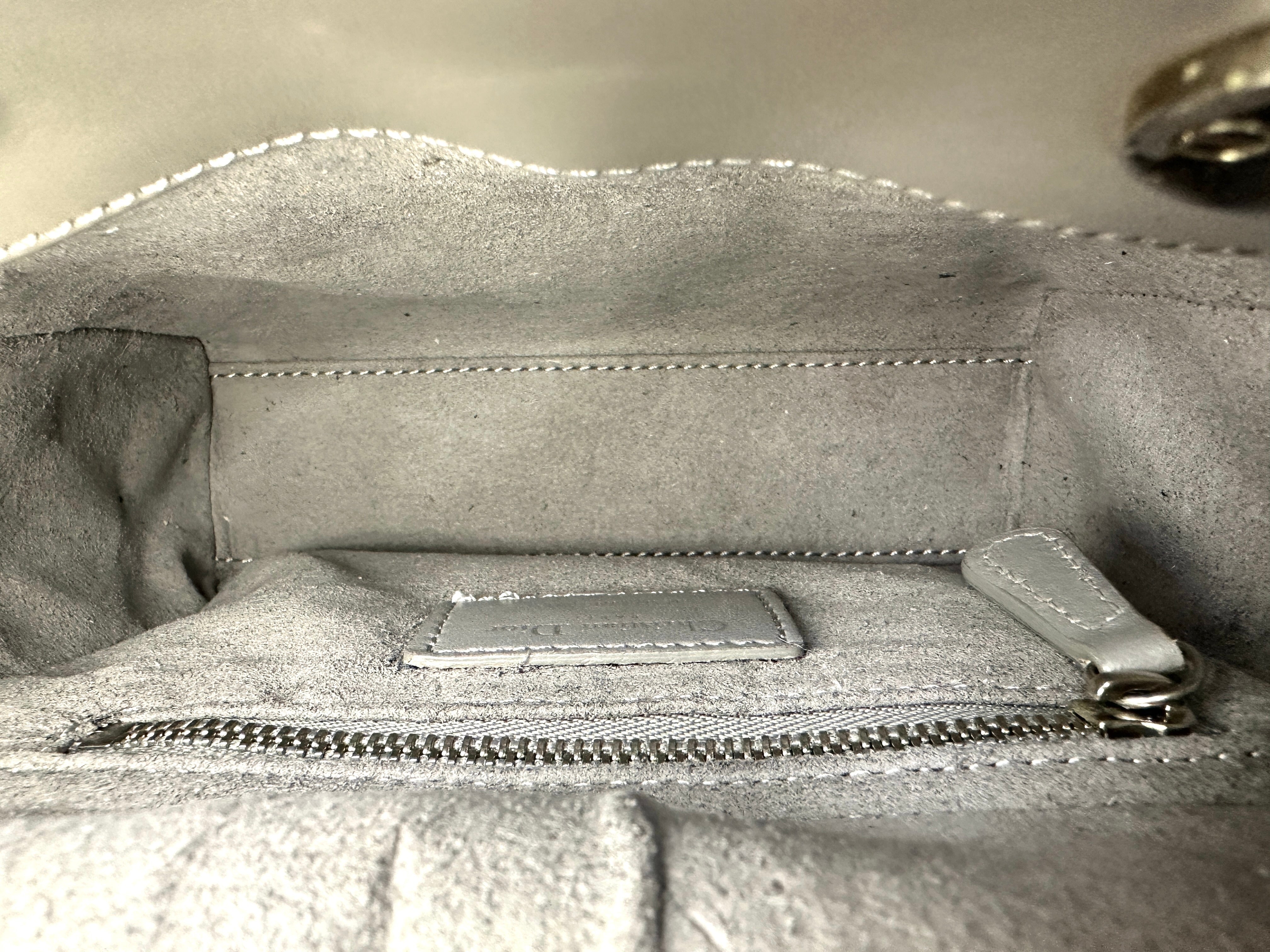 Christian Dior Lady Dior Grey Cannage Lambskin Handle Bag With Silver Charms DR688