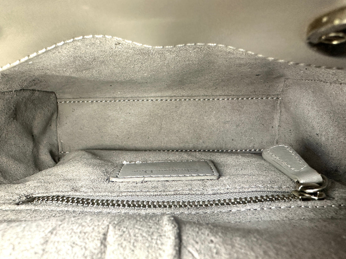 Christian Dior Lady Dior Grey Cannage Lambskin Handle Bag With Silver Charms DR688