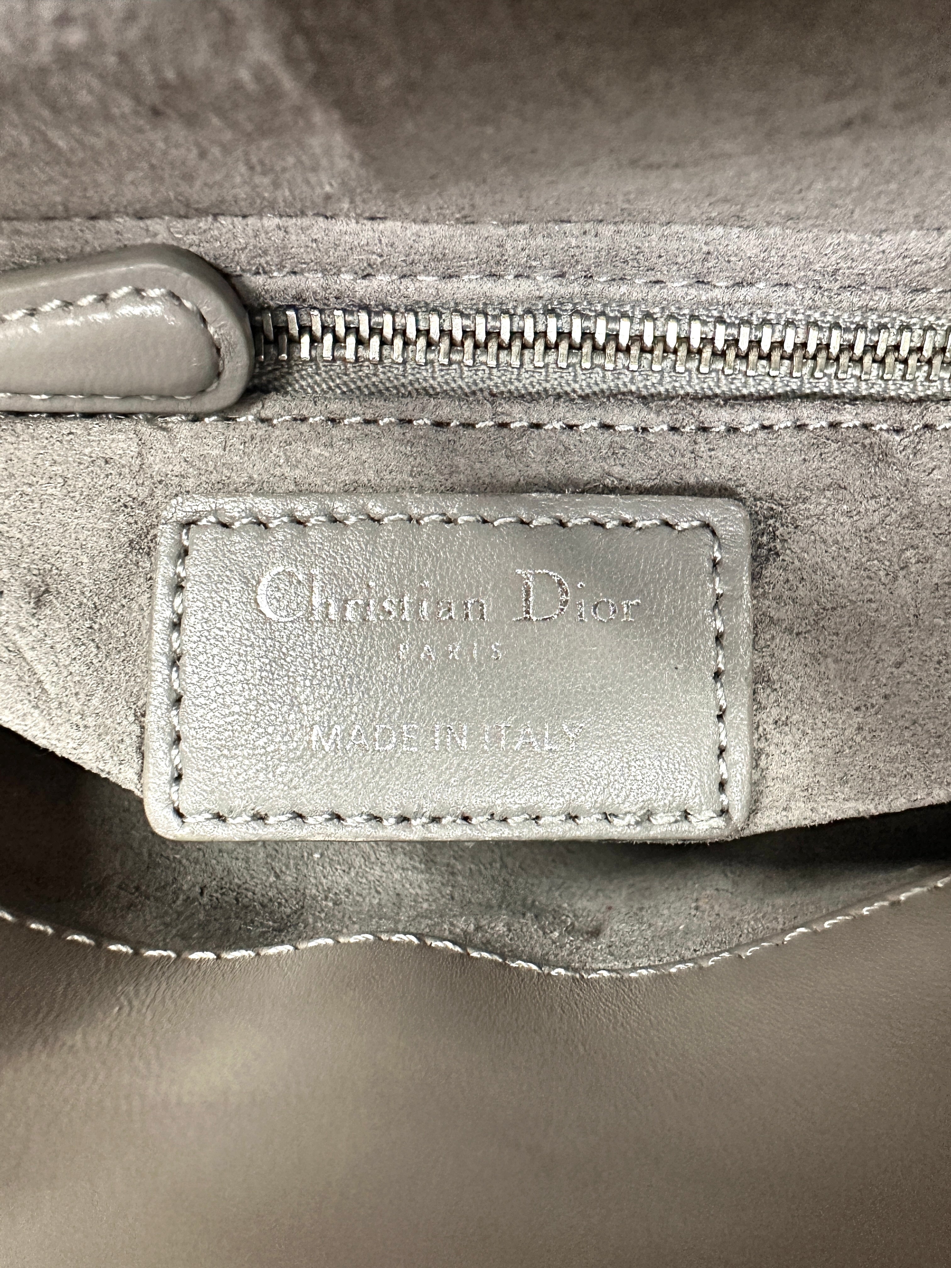 Christian Dior Lady Dior Grey Cannage Lambskin Handle Bag With Silver Charms DR688