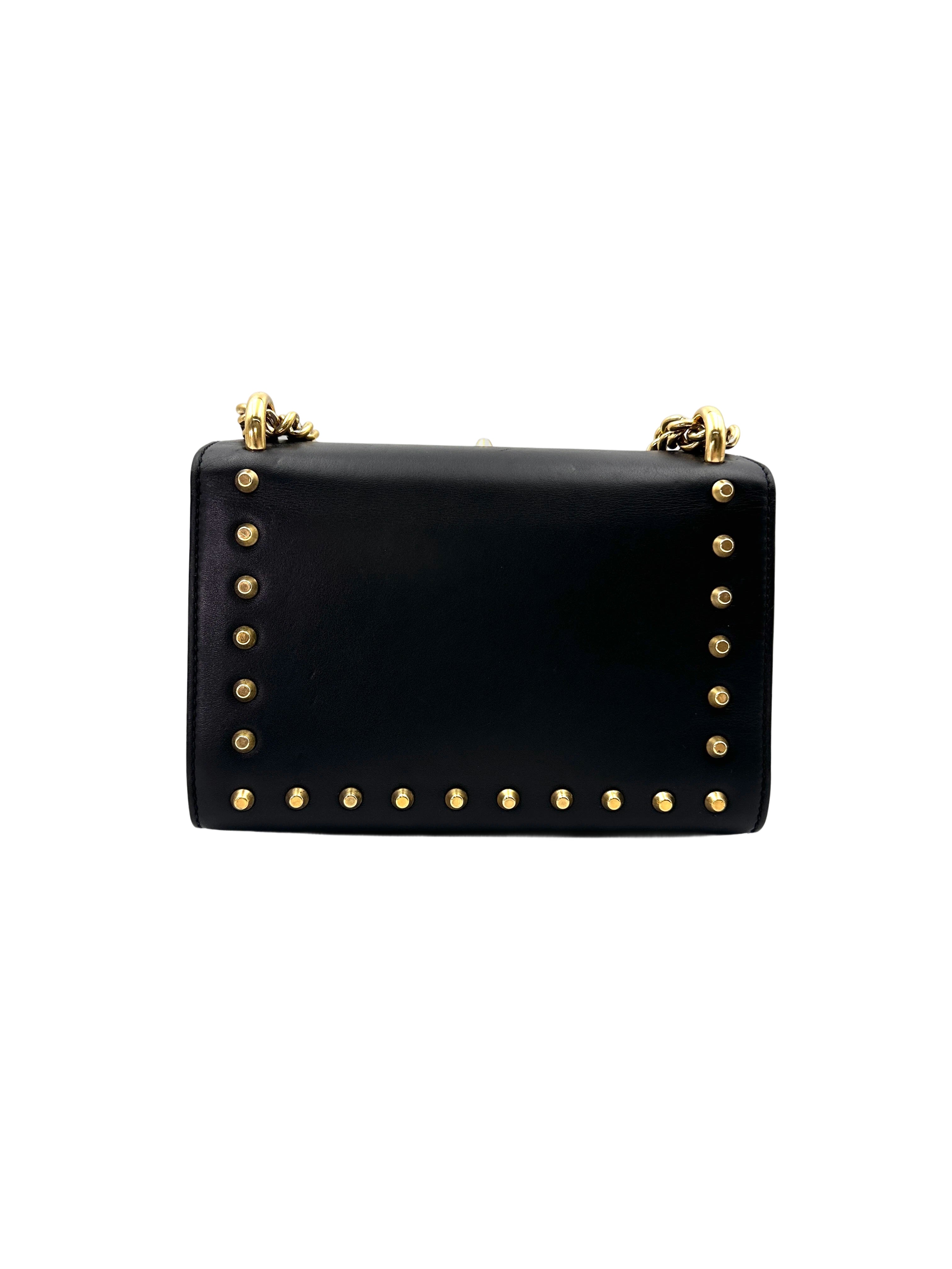 Gucci Padlock Black Leather Pearl Studded Shoulder Bag GG872