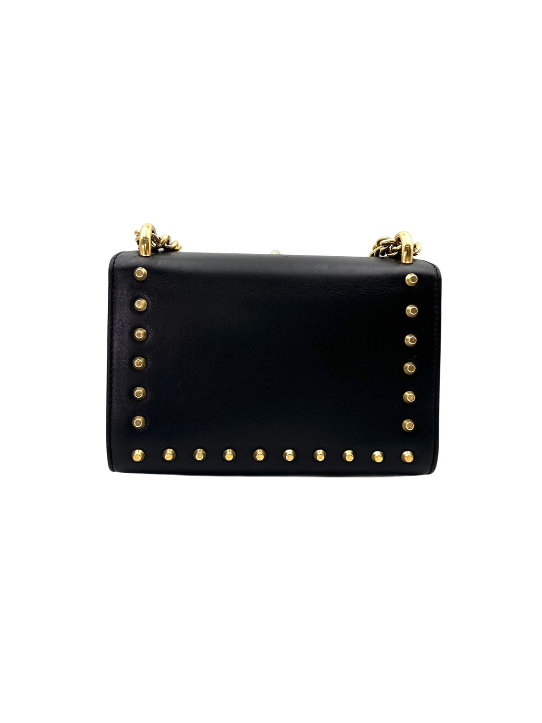Gucci Padlock Black Leather Pearl Studded Shoulder Bag GG872