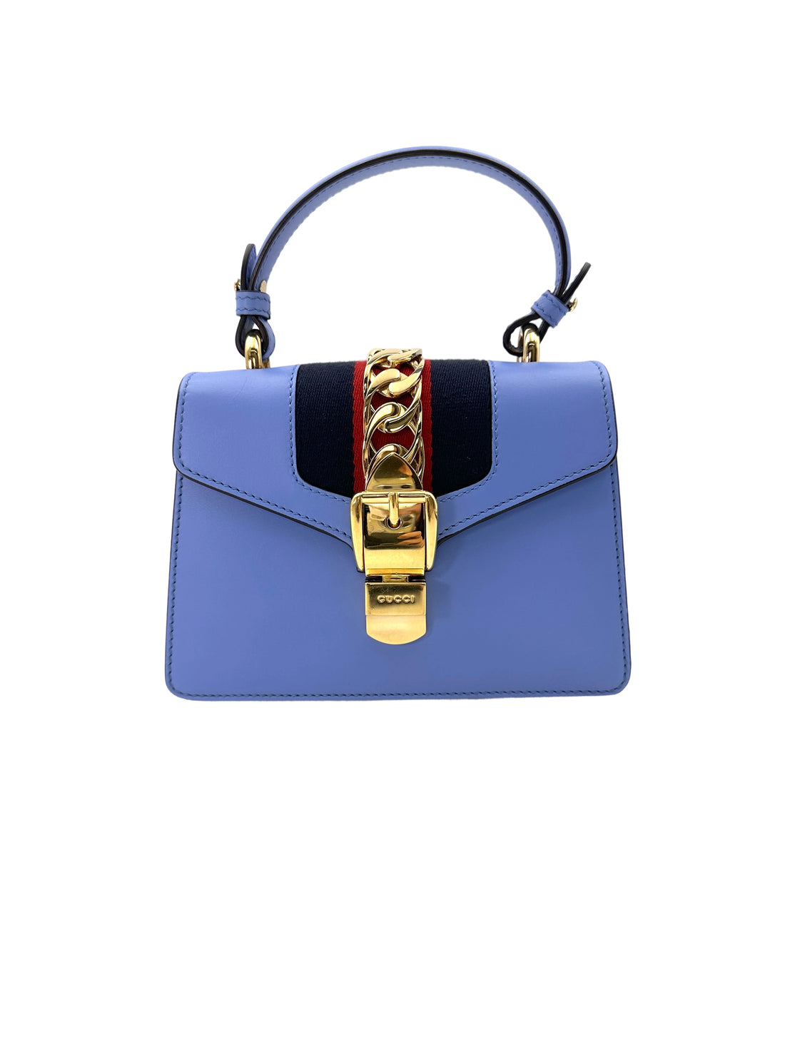 Gucci Sylvie Blue Leather Small Size Shoulder Bag GG871