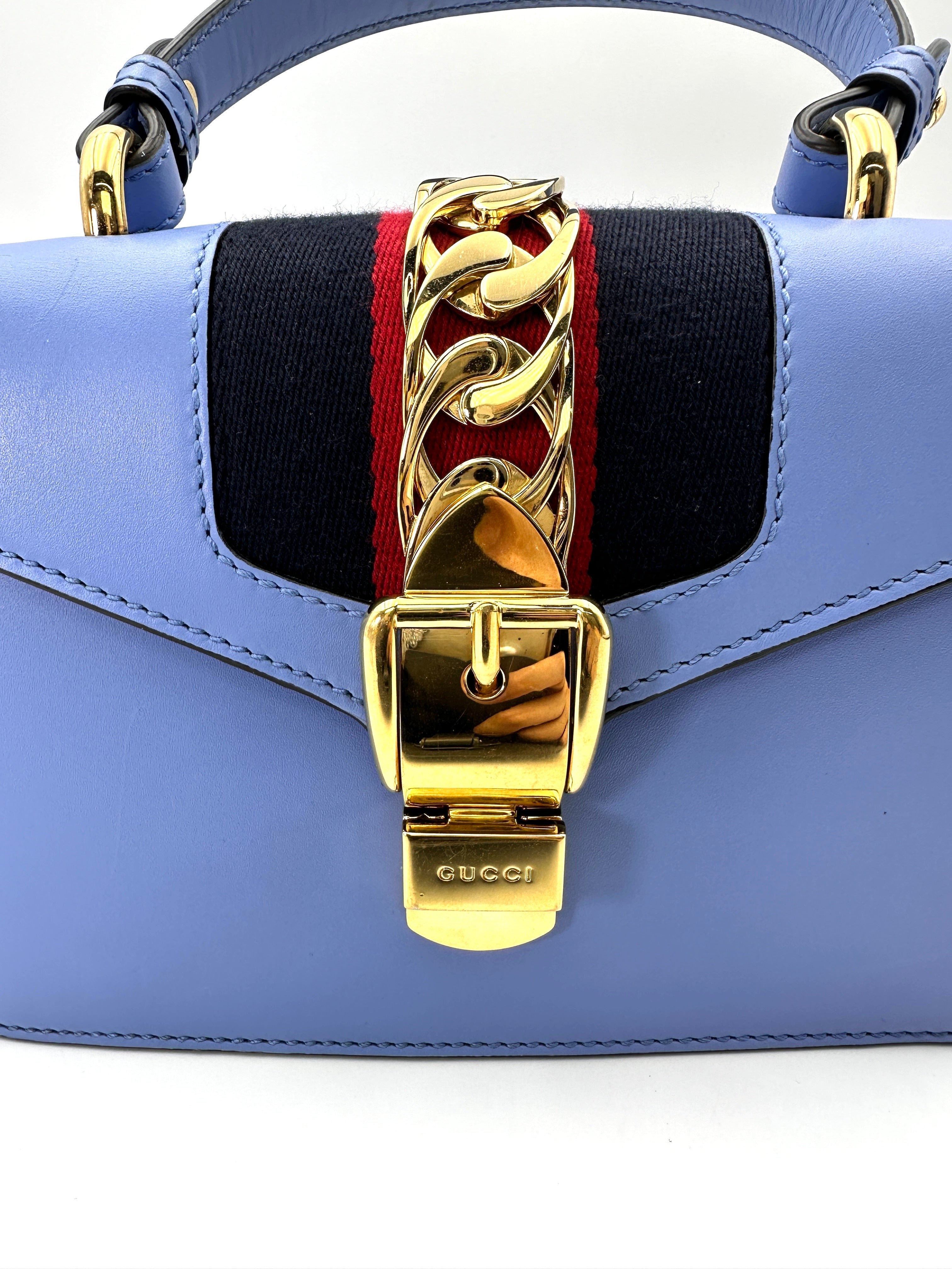 Gucci Sylvie Blue Leather Small Size Shoulder Bag GG871