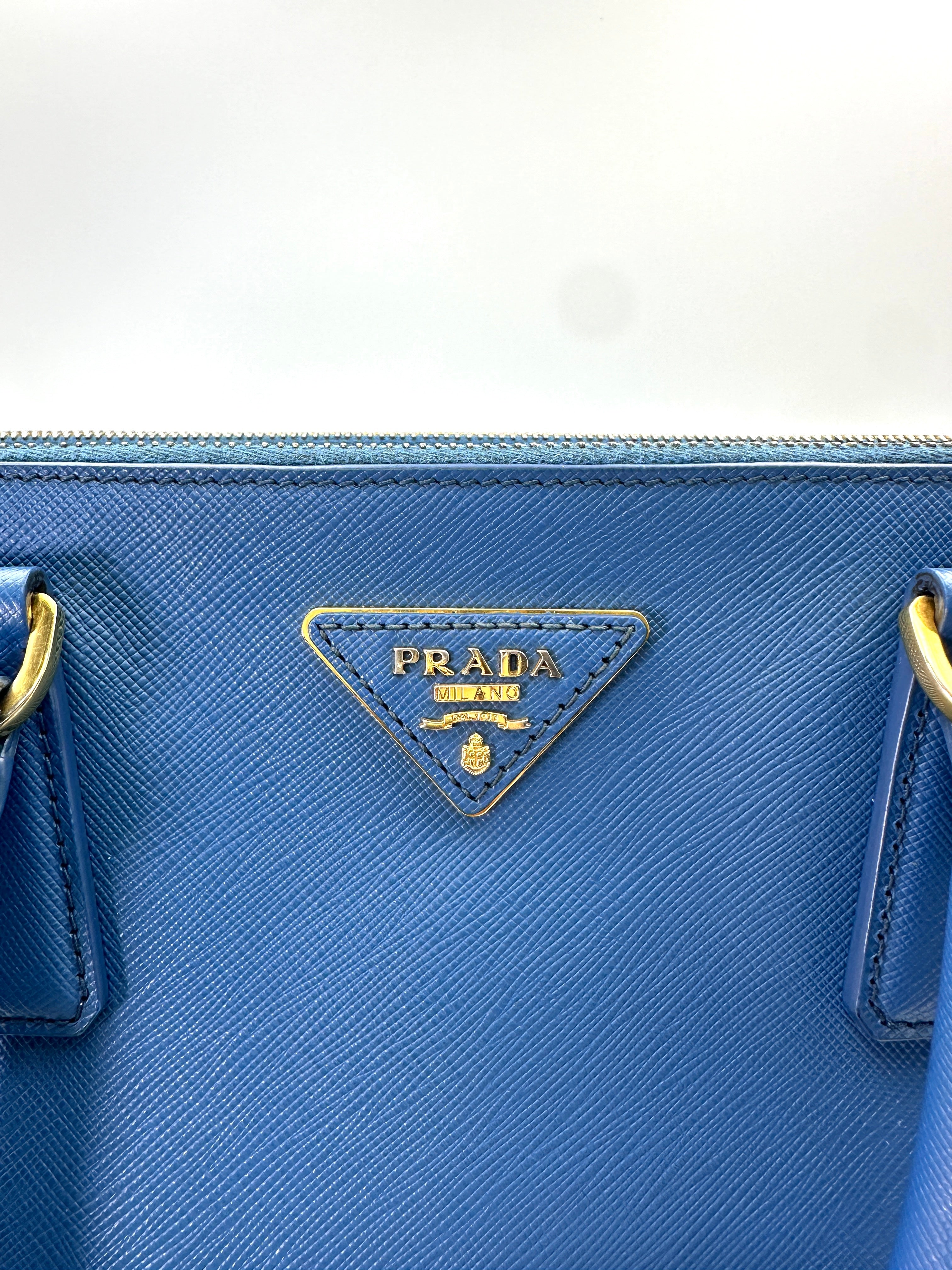 Prada Galleria Blue Saffiano Lux Leather Handle Bag PR285