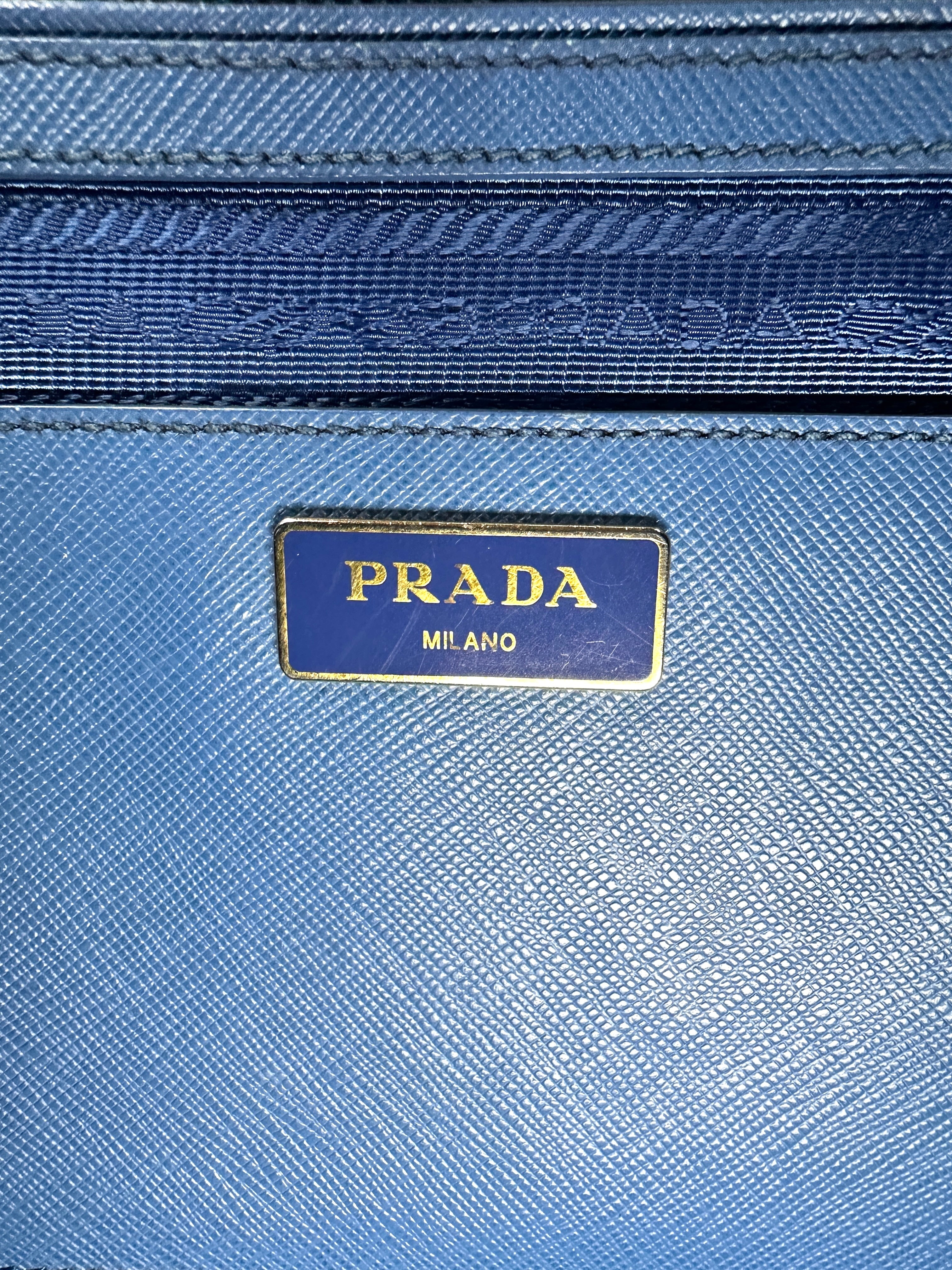 Prada Galleria Blue Saffiano Lux Leather Handle Bag PR285