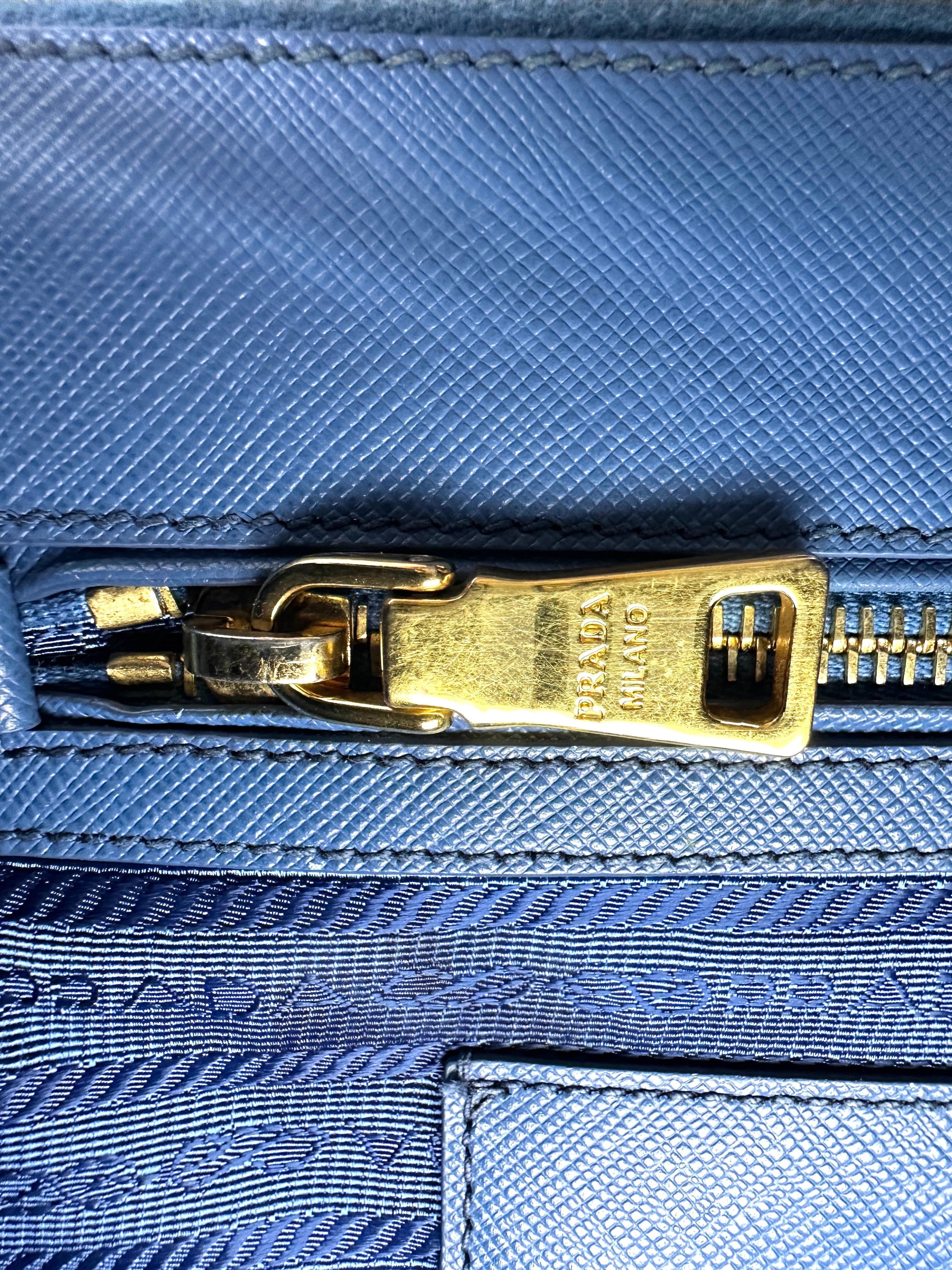 Prada Galleria Blue Saffiano Lux Leather Handle Bag PR285
